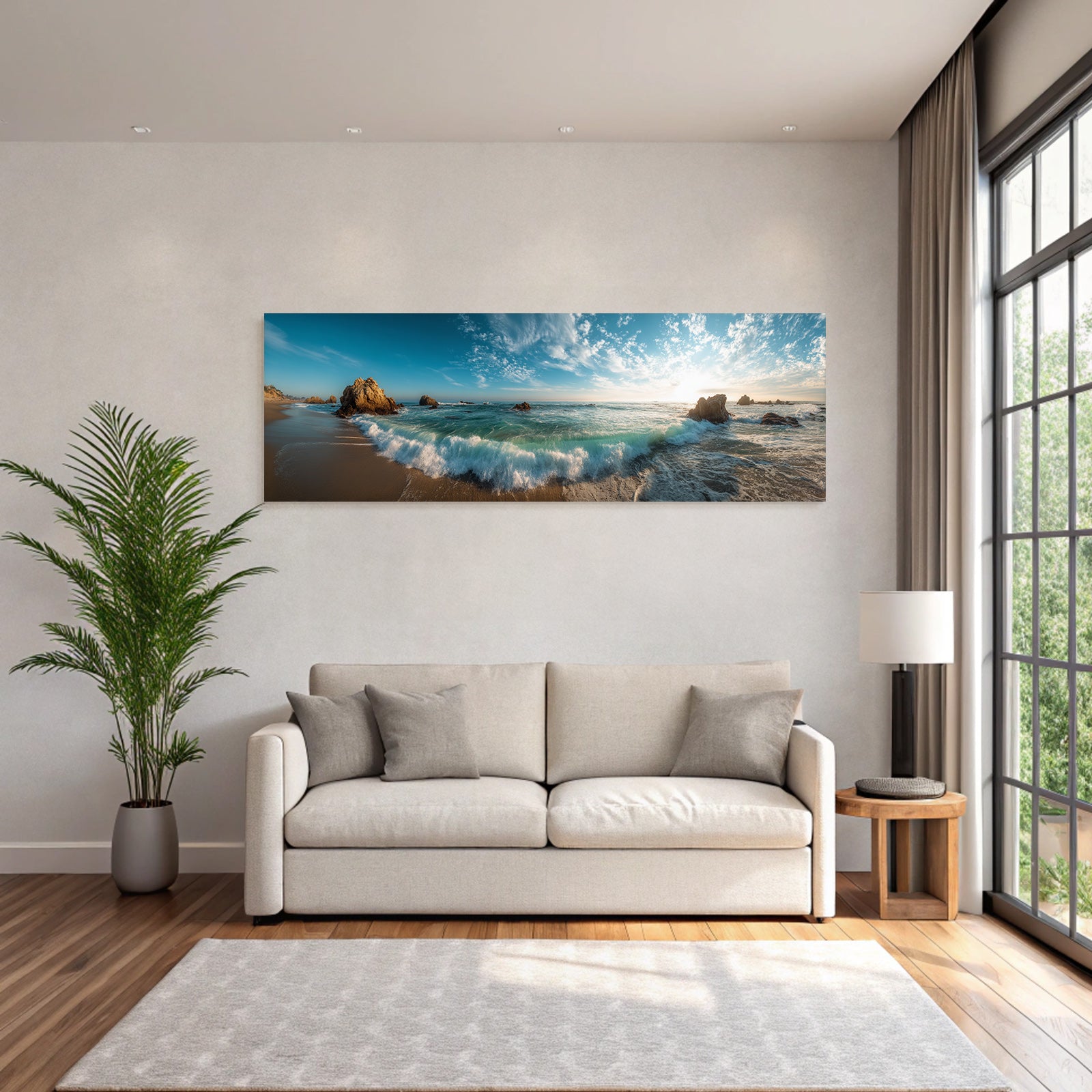 Forests and meadows beach scene at sunrise or sunset tranquil