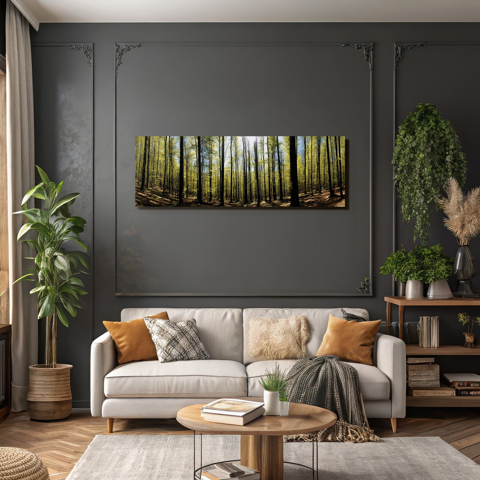 Forests and meadows Dense forest with green foliage and sunlight on leaves