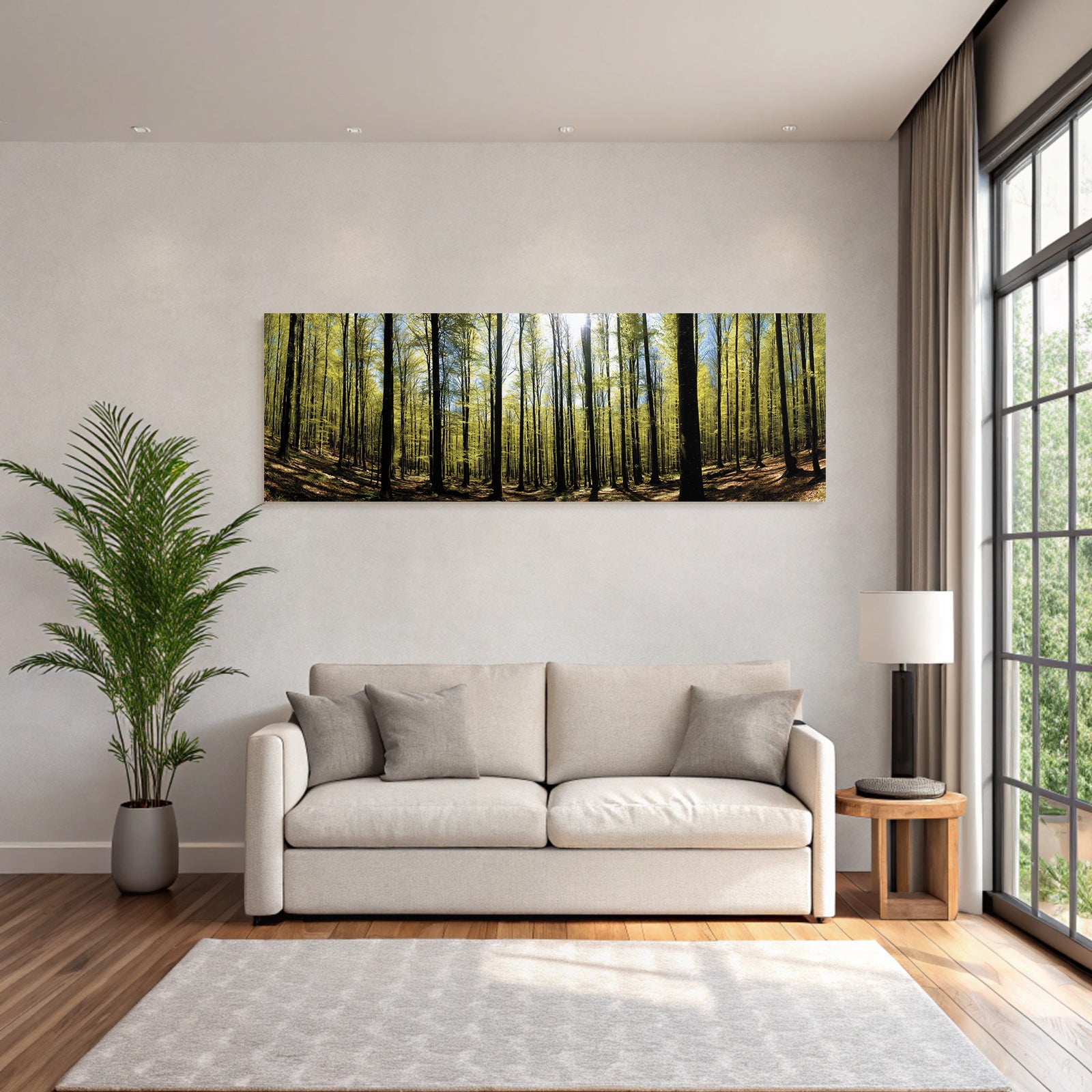 Forests and meadows Dense forest with green foliage and sunlight on leaves