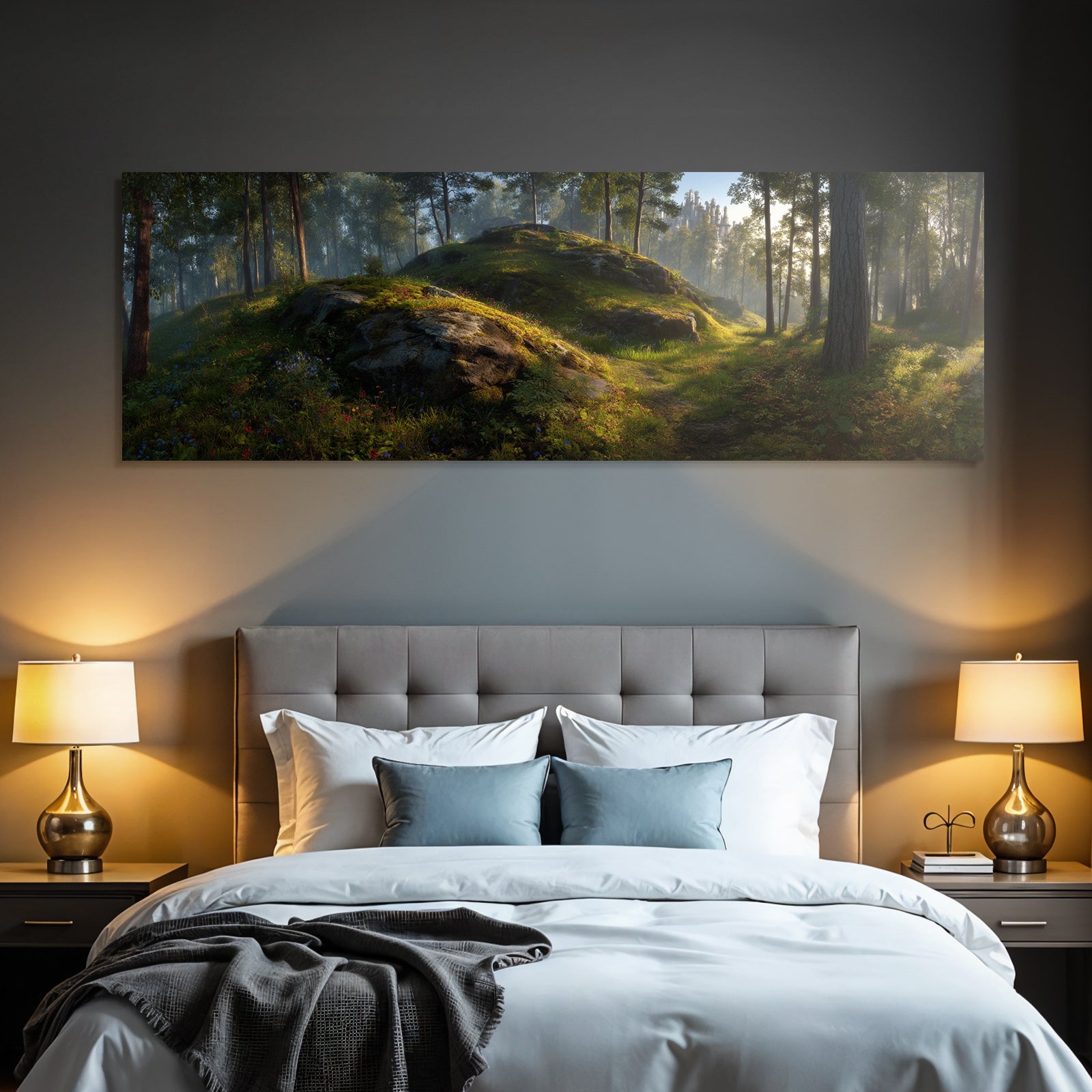 Forests and meadows Peaceful forest with fantasy architecture