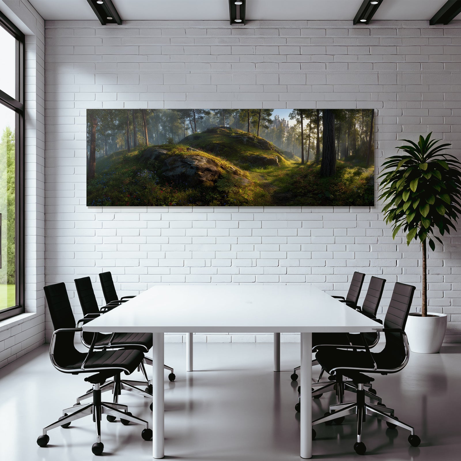 Forests and meadows Peaceful forest with fantasy architecture