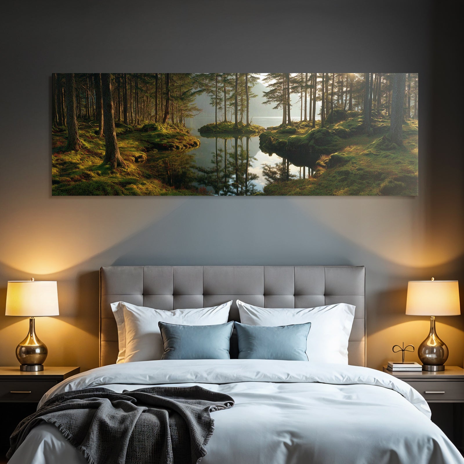 Forests and meadows Peaceful forest with calm water reflections and soft light