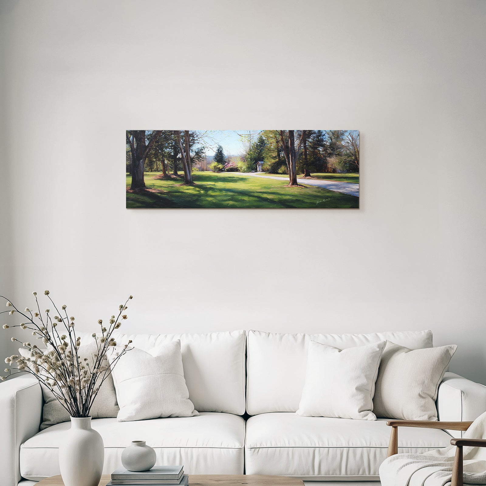 Forests and meadows. Picturesque landscape in the park with trees and paths.