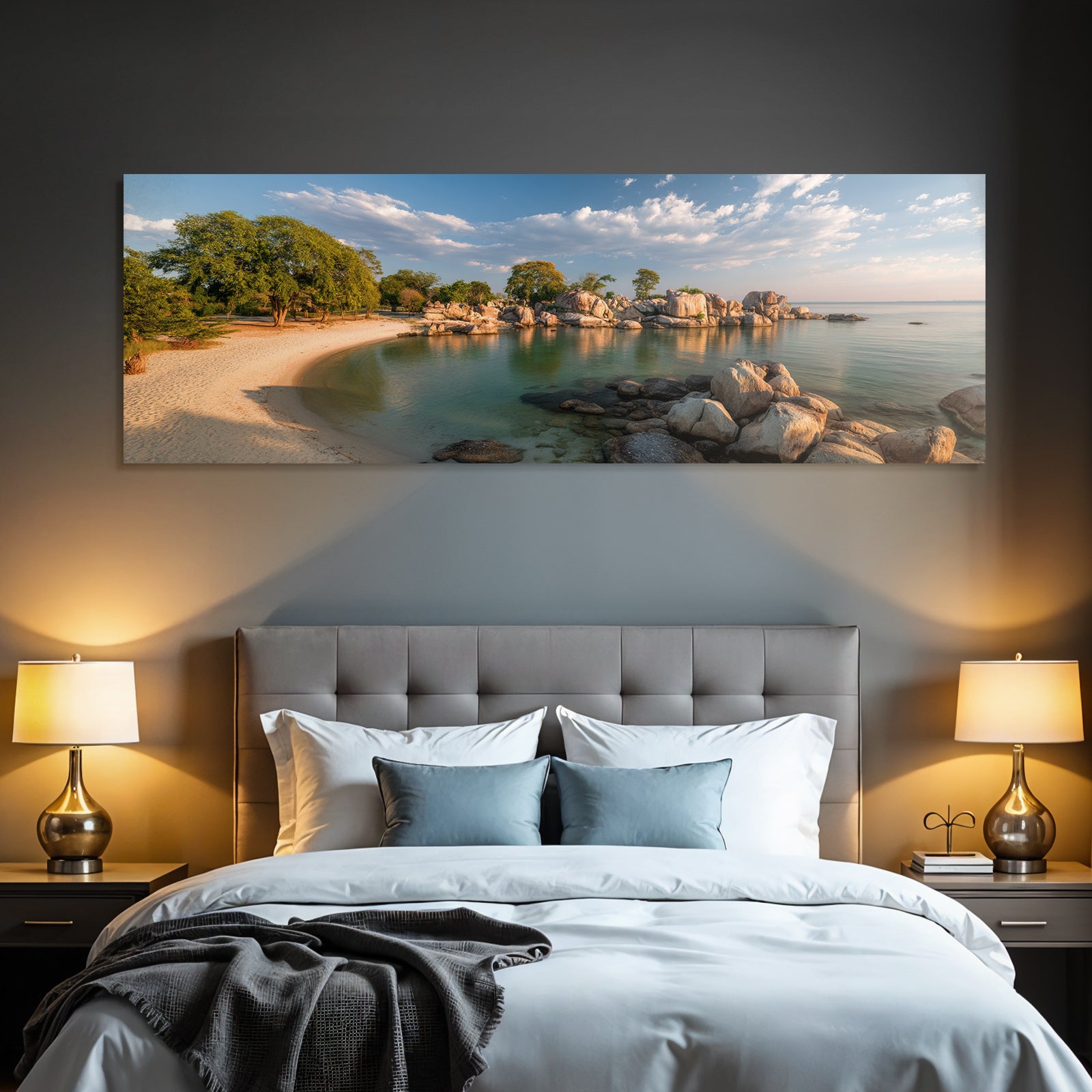 Forests and meadows, quiet coastal landscape with beach and bouldering