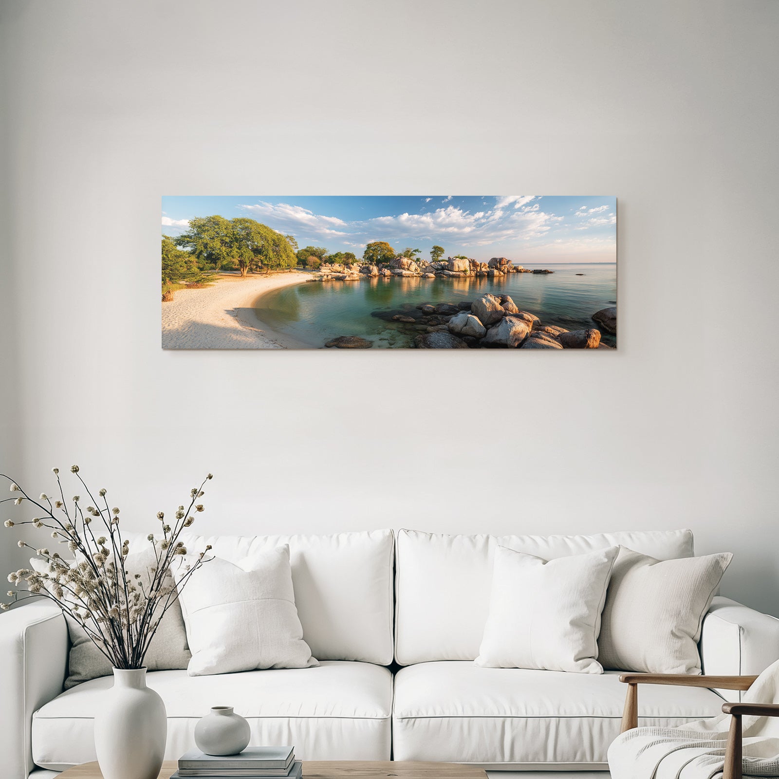 Forests and meadows, quiet coastal landscape with beach and bouldering