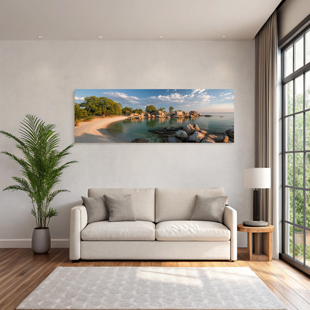 Forests and meadows, quiet coastal landscape with beach and bouldering