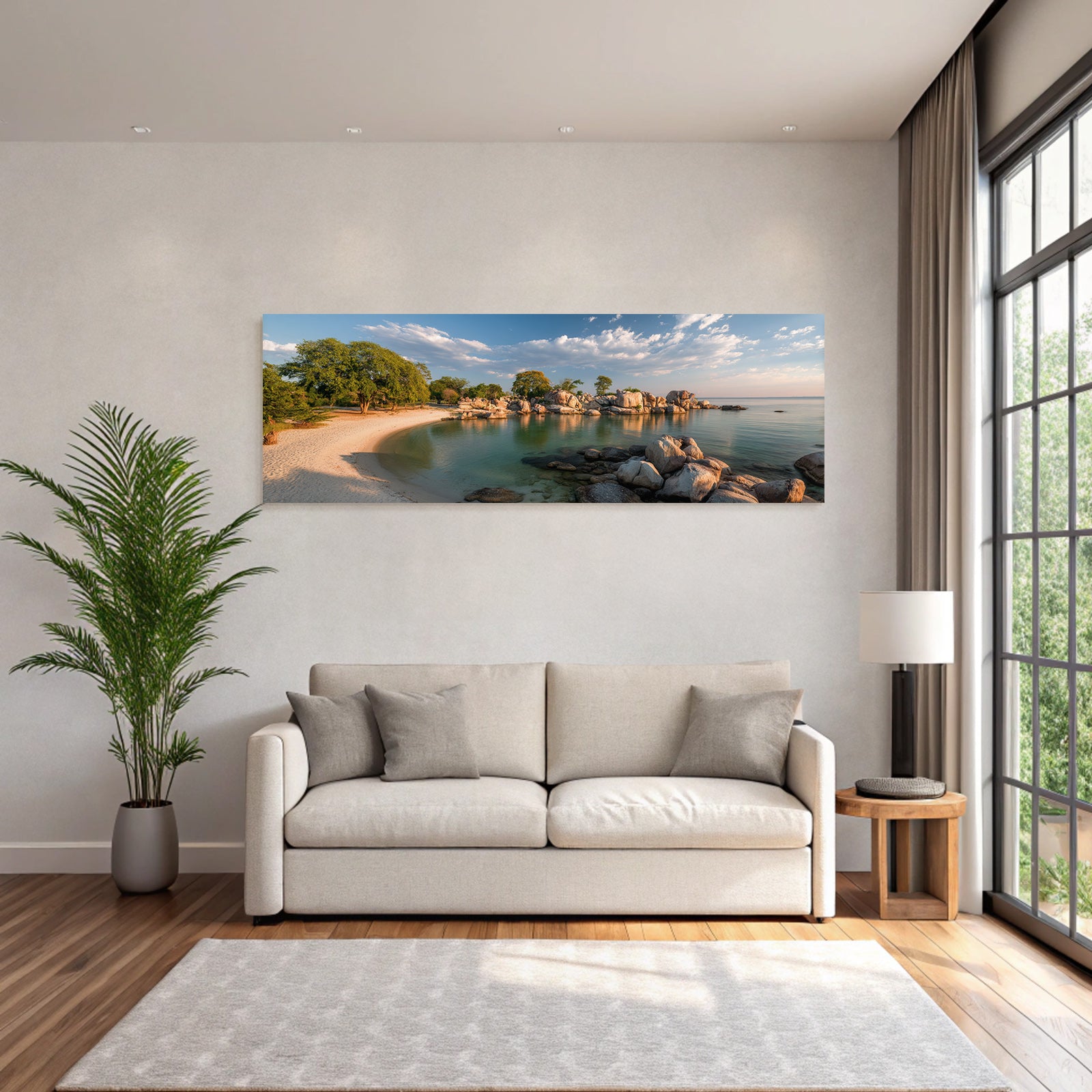 Forests and meadows, quiet coastal landscape with beach and bouldering