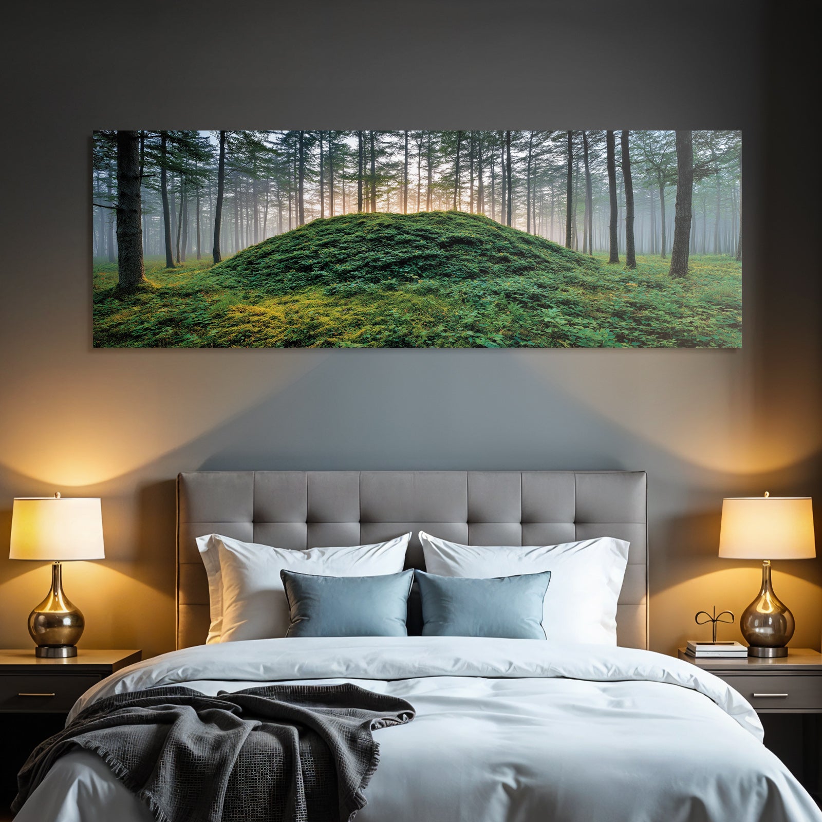 Forests and meadows Quiet forest landscape Hills with green vegetation Misty atmosphere