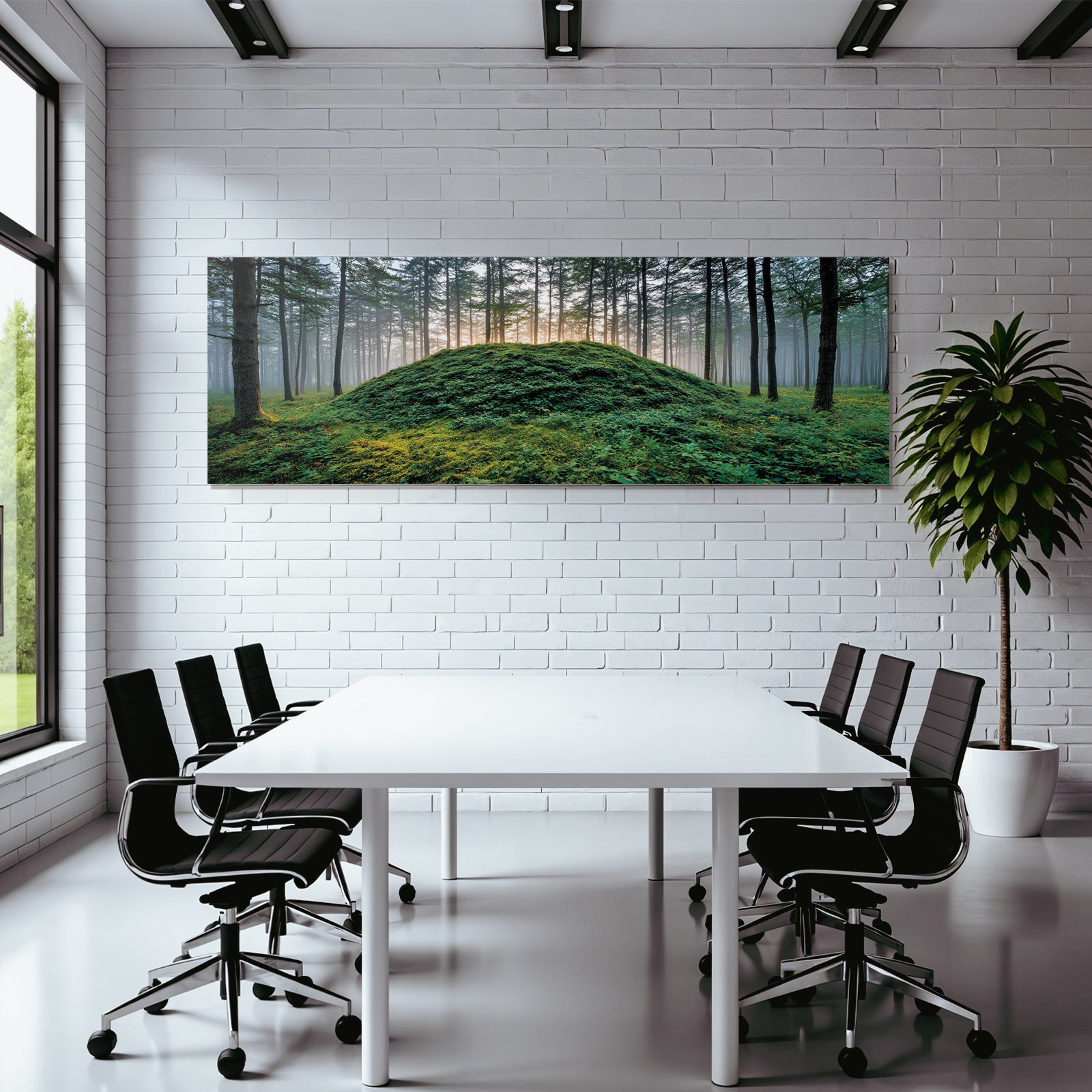 Forests and meadows Quiet forest landscape Hills with green vegetation Misty atmosphere