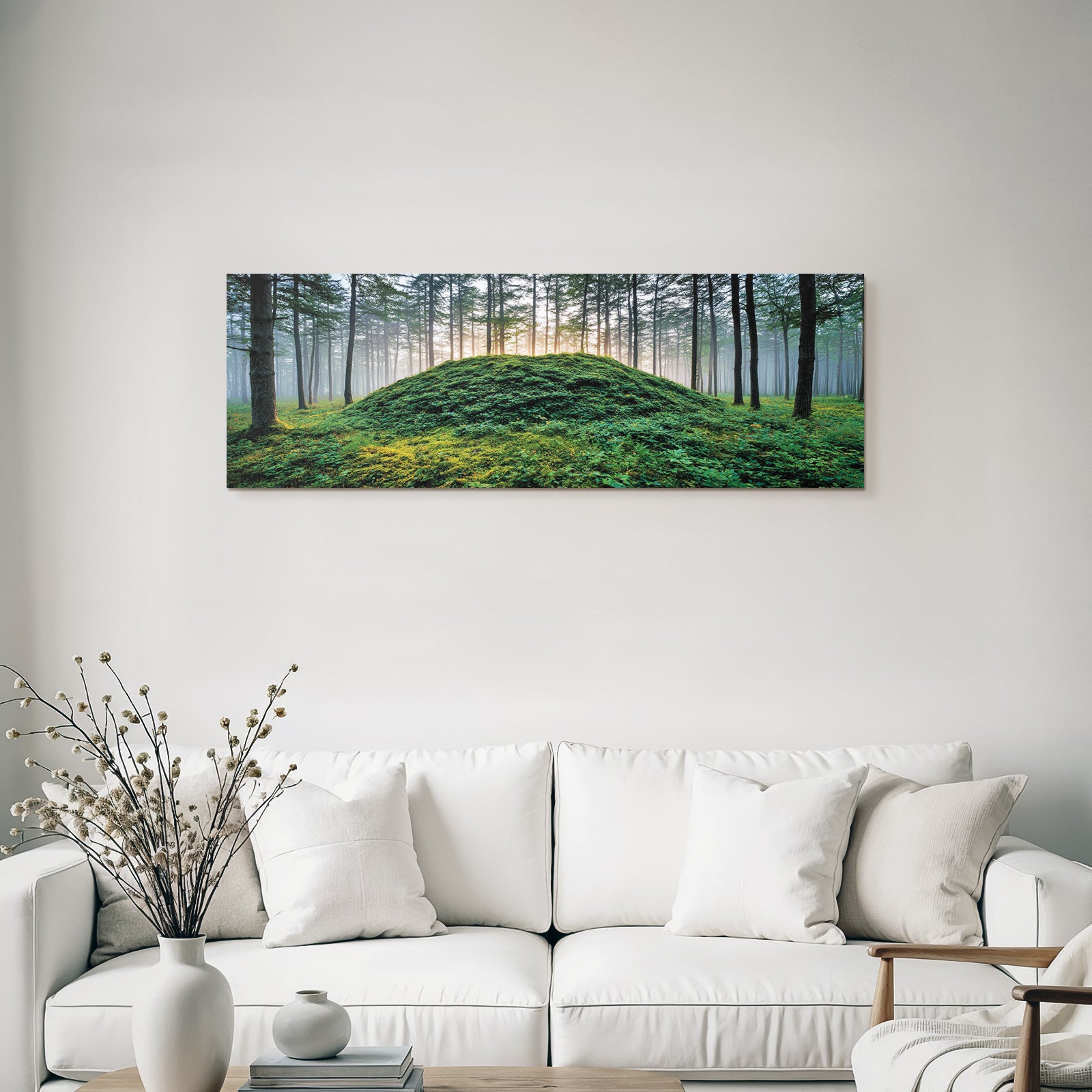 Forests and meadows Quiet forest landscape Hills with green vegetation Misty atmosphere