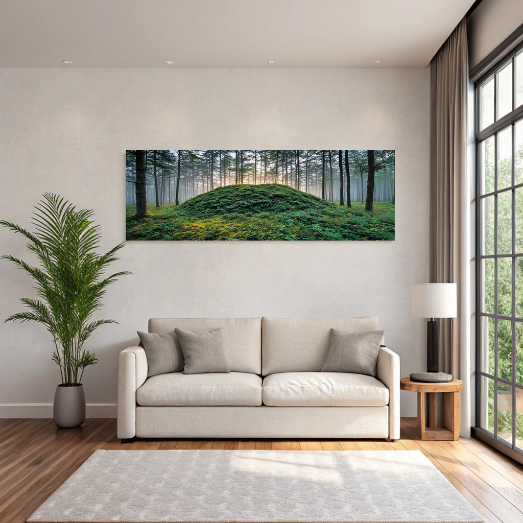 Forests and meadows Quiet forest landscape Hills with green vegetation Misty atmosphere