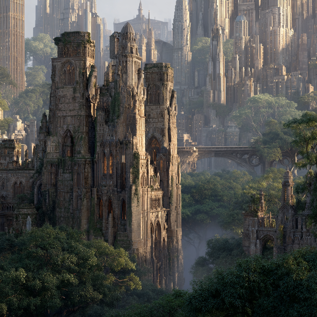 Wälder Und Wiesen Fantastische Landschaft Gothische Architektur Mystische Atmosphäre | Waelder und Wiesen | Landschaften