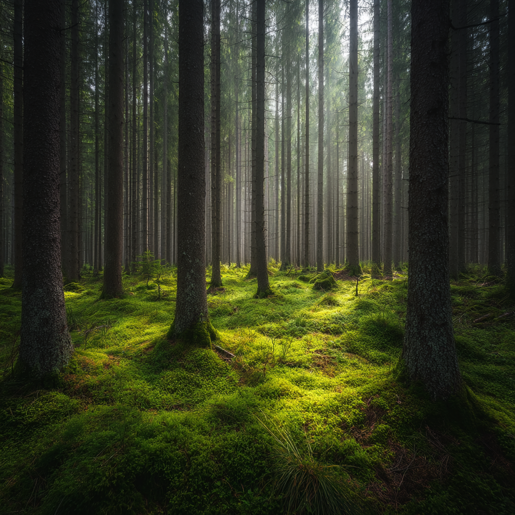 Wälder Und Wiesen Friedlicher Wald Mit Nebel Und Grünem Moos | Waelder und Wiesen | Landschaften