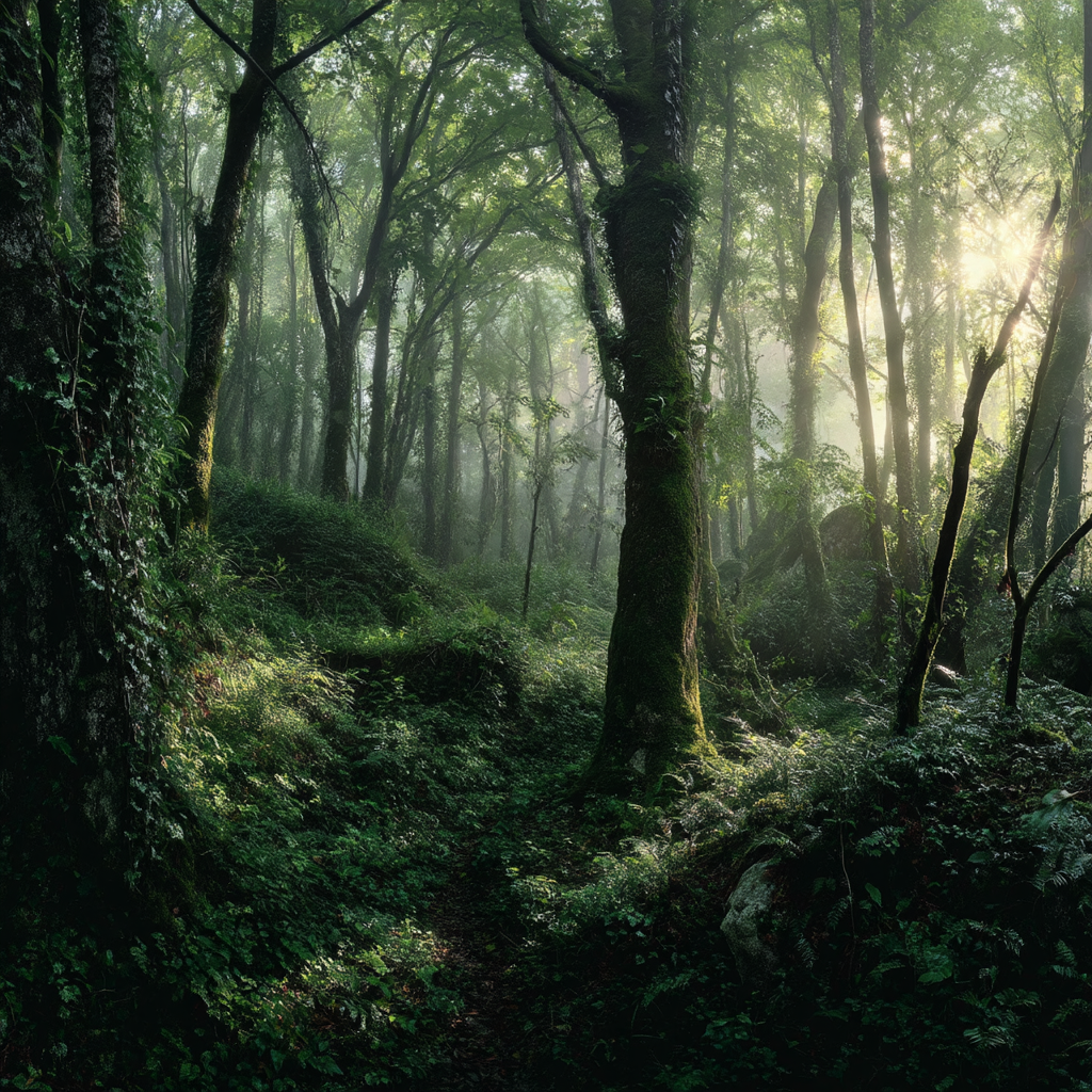 Wälder Und Wiesen Friedlicher Wald Morgens Mit Nebel Und Sonnenschein | Waelder und Wiesen | Landschaften