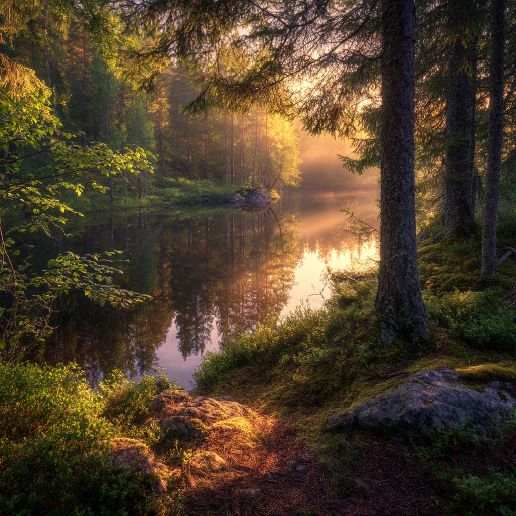 Wälder Und Wiesen Idyllische Natur Szene Mit Wald Und Ruhigem Wasser | Waelder und Wiesen | Landschaften