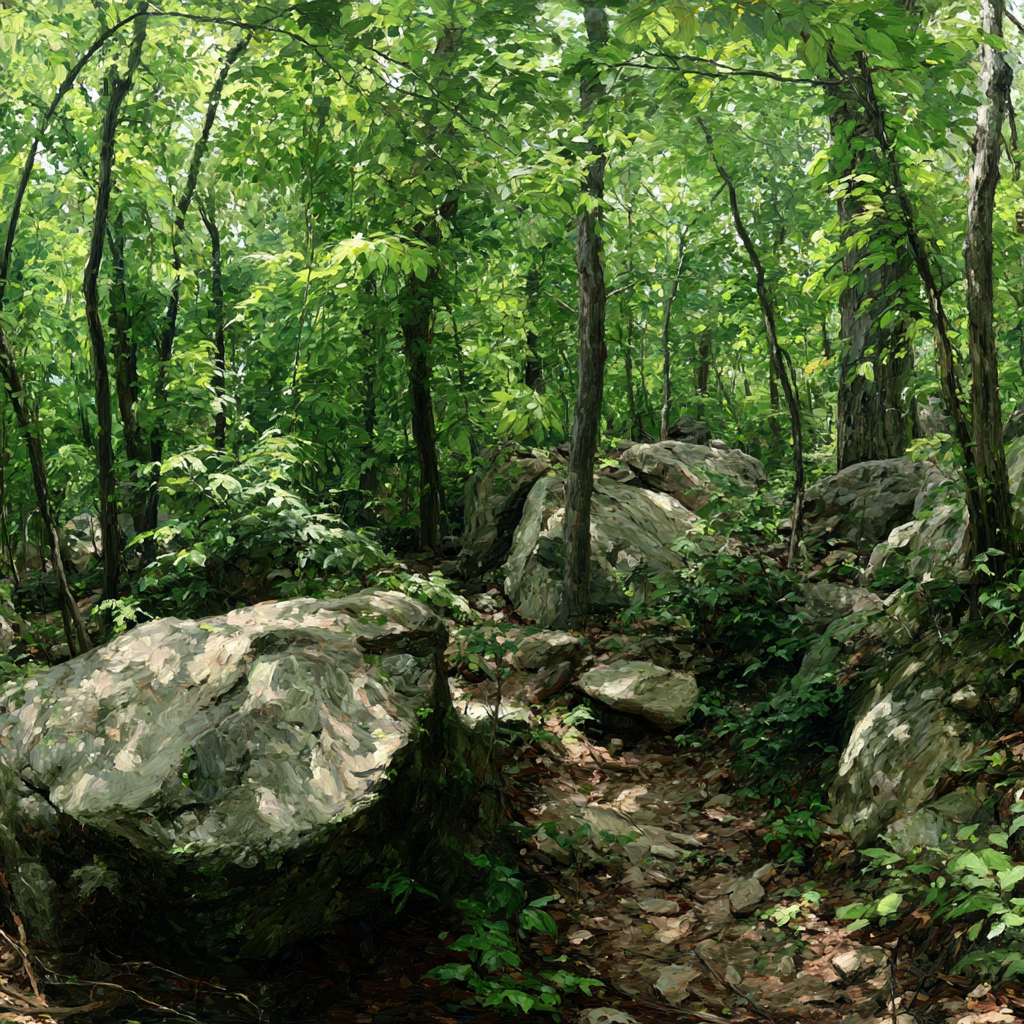Wälder Und Wiesen Lush Grüner Wald Mit Pfad Und Felsen | Waelder und Wiesen | Landschaften