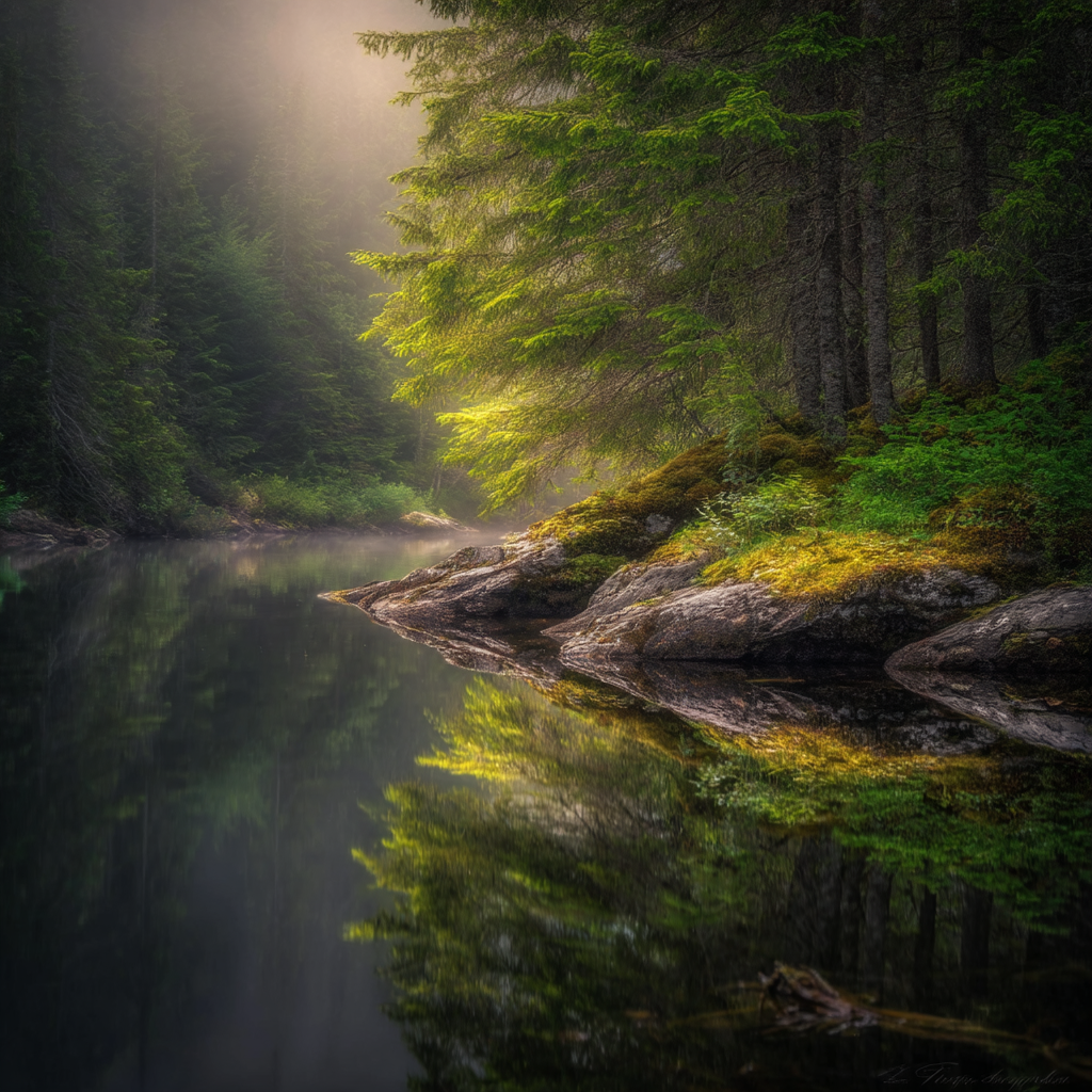 Wälder Und Wiesen Ruhige Natur Landschaft Mit Wasser Und Nebel | Waelder und Wiesen | Landschaften
