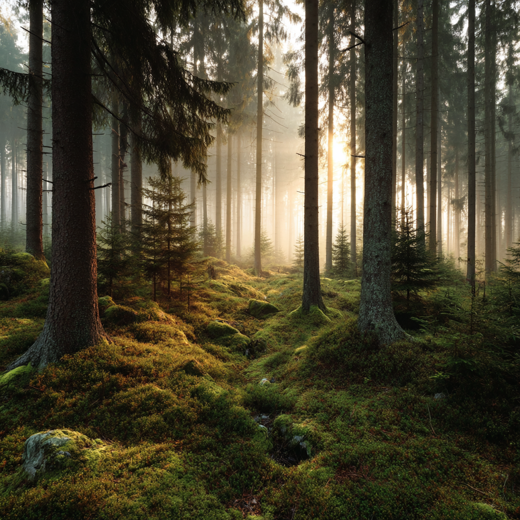 Wälder Und Wiesen Ruhiger Wald Mit Nebel Und Mosbedecktem Boden | Waelder und Wiesen | Landschaften