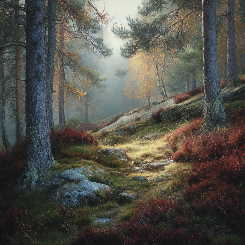 Wälder Und Wiesen Ruhiger Waldlandschaft Mit Herbstlaub Und Mistige Atmosphäre | Waelder und Wiesen | Landschaften