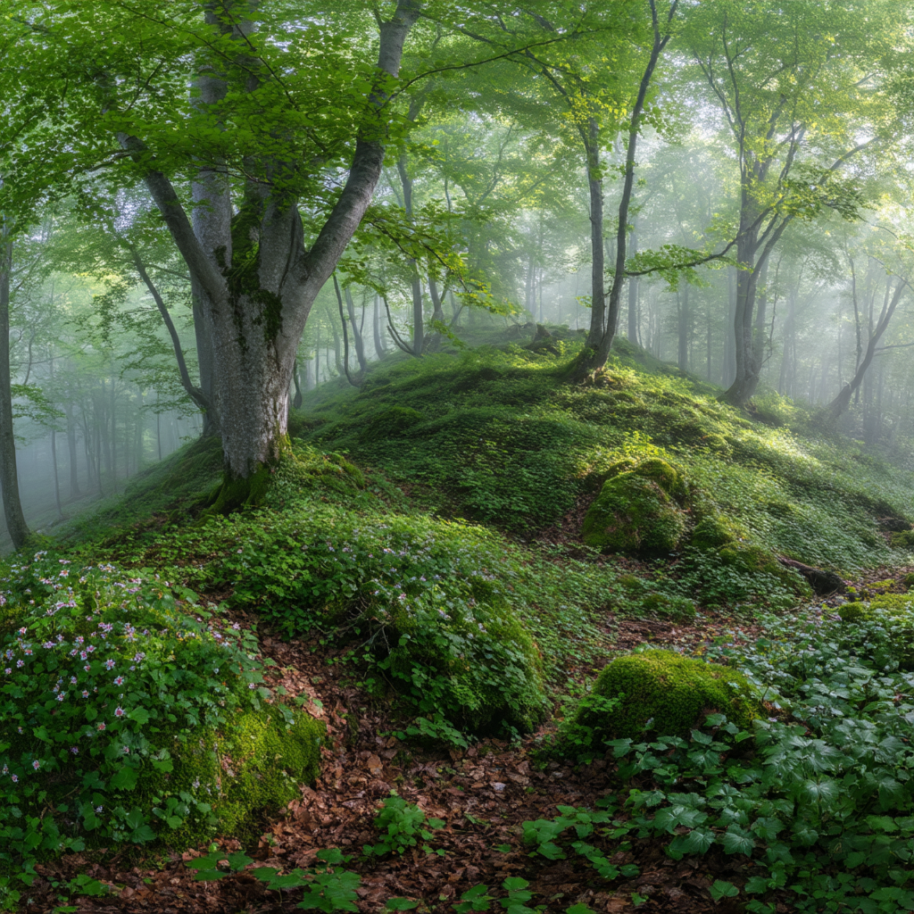 Wälder Und Wiesen Ruhiger Waldweg Mit Natur Und Nebel | Waelder und Wiesen | Landschaften