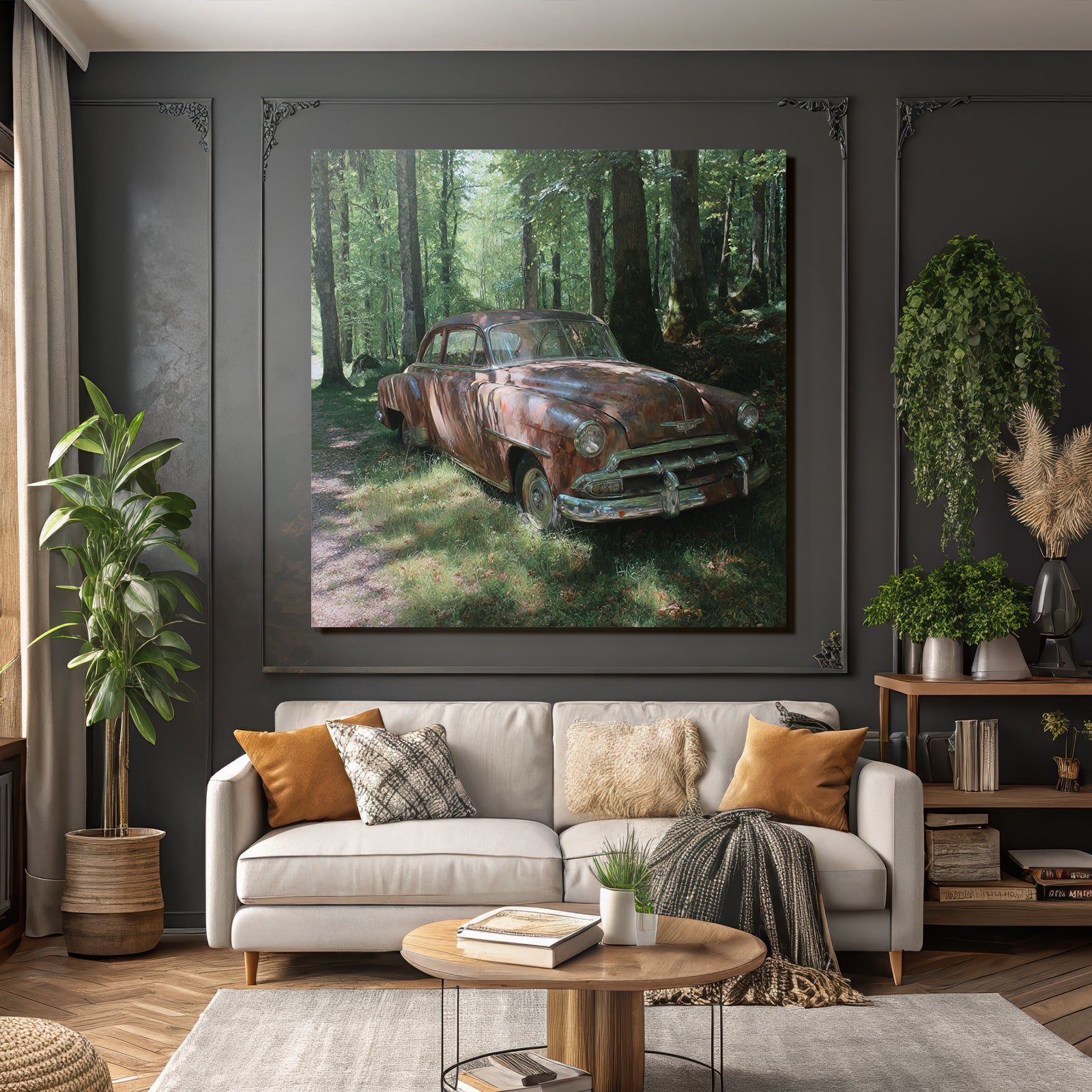 Forests and meadows Old rusty cars in green surroundings with trees