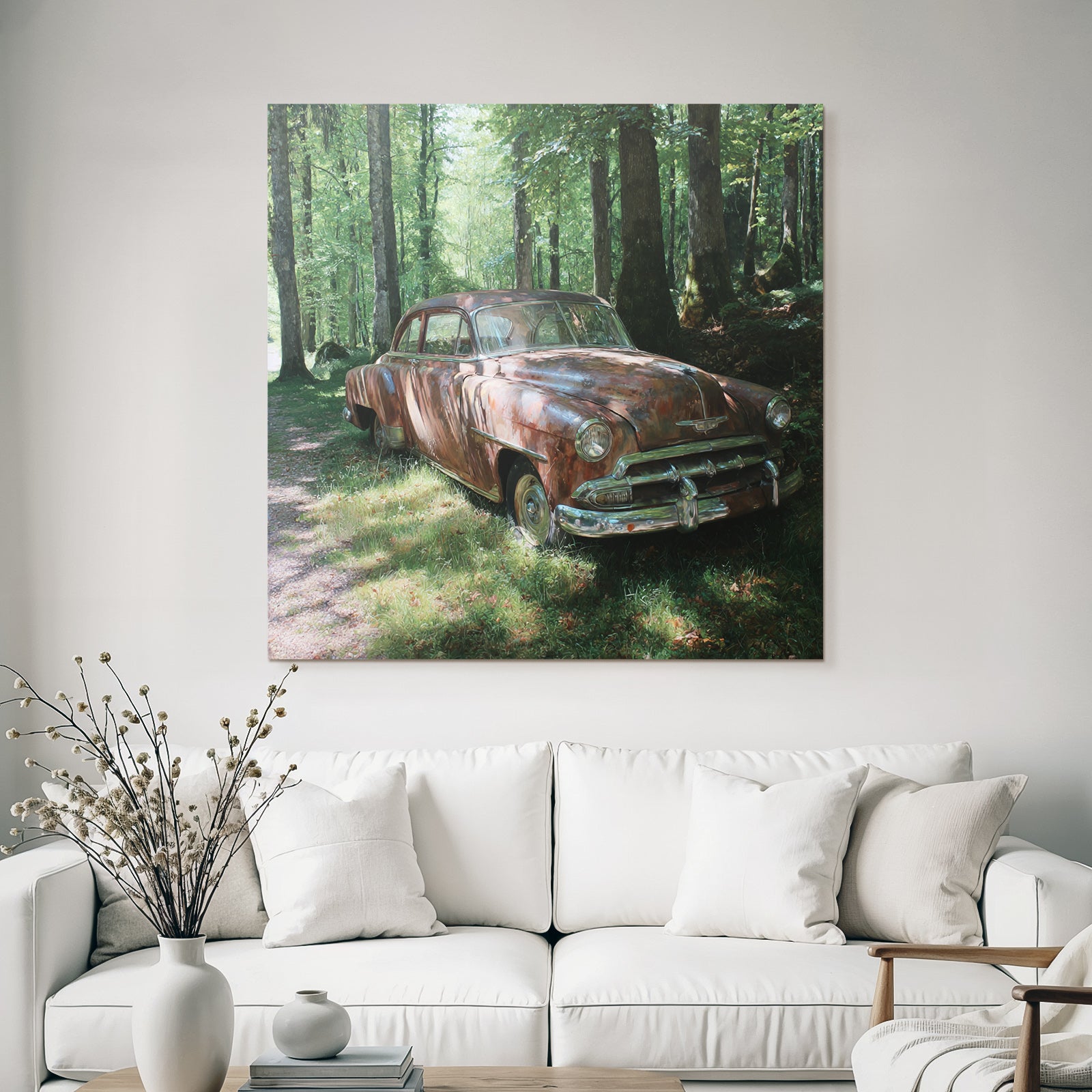 Forests and meadows Old rusty cars in green surroundings with trees