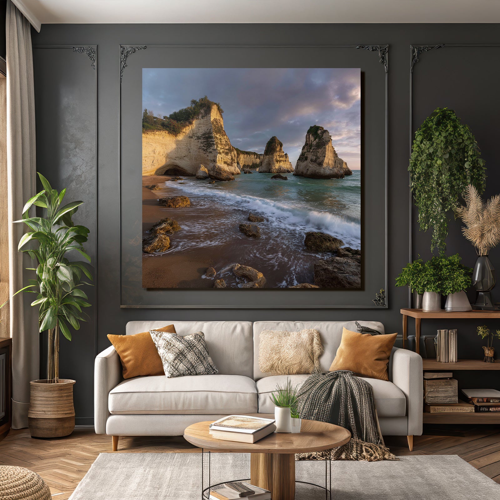 Forests and meadows Dramatic coastal landscape with rocks and beach