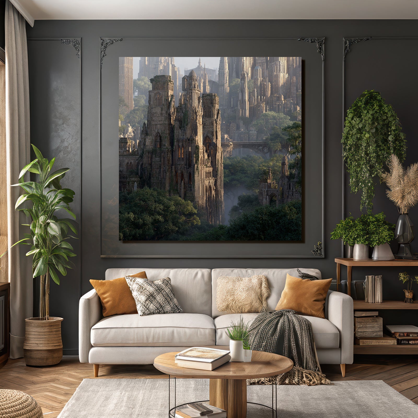 Forests and meadows Fantastic landscape Gothic architecture Mystical atmosphere