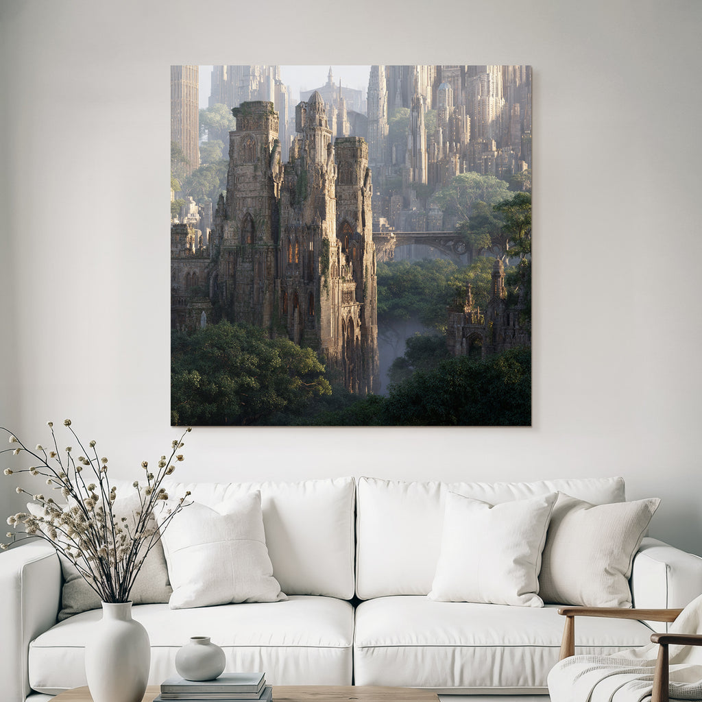Forests and meadows Fantastic landscape Gothic architecture Mystical atmosphere