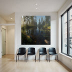 Forests and meadows, peaceful nature landscape, reflection on the water