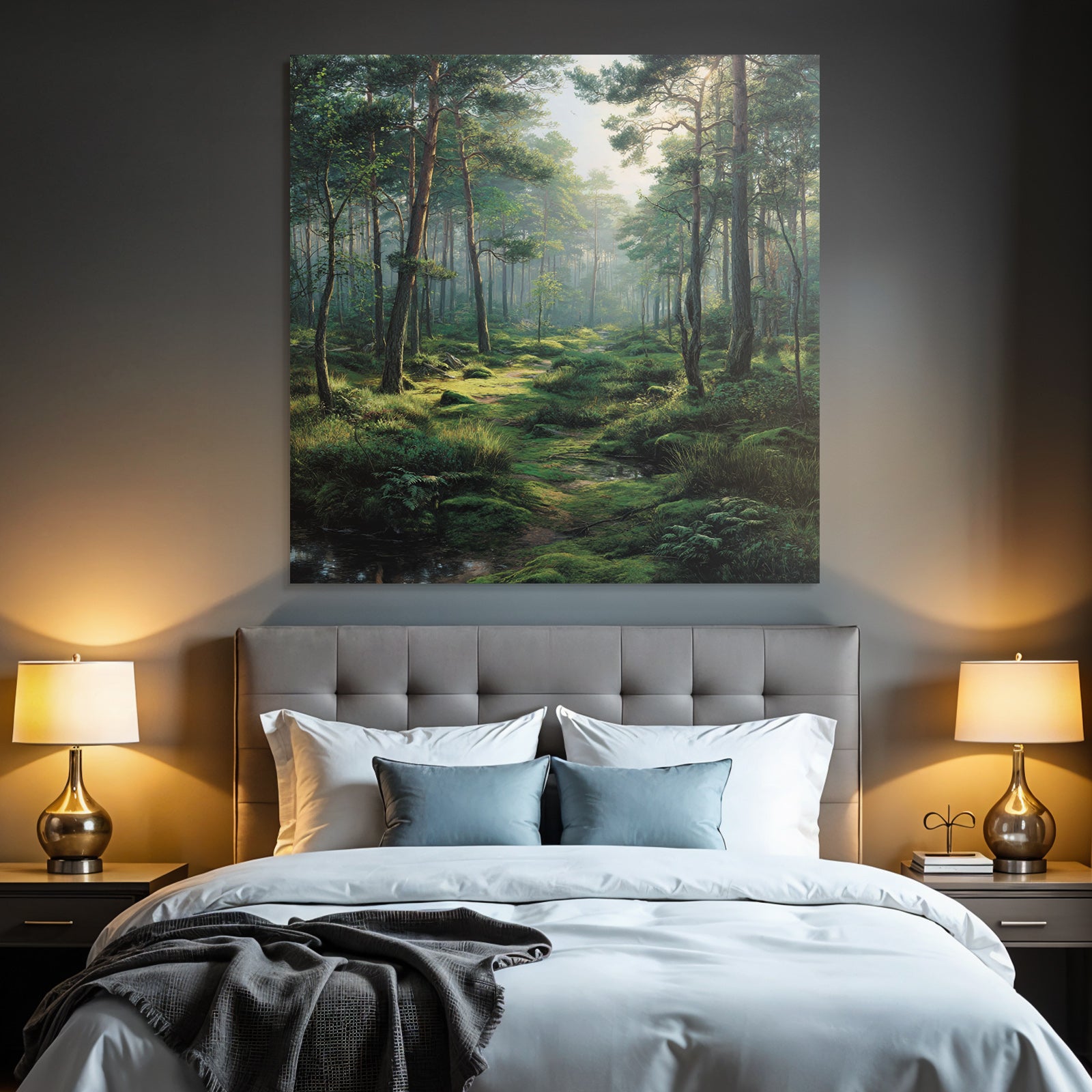 Forests and meadows, peaceful forest with trees, light, play and electricity, path, stream