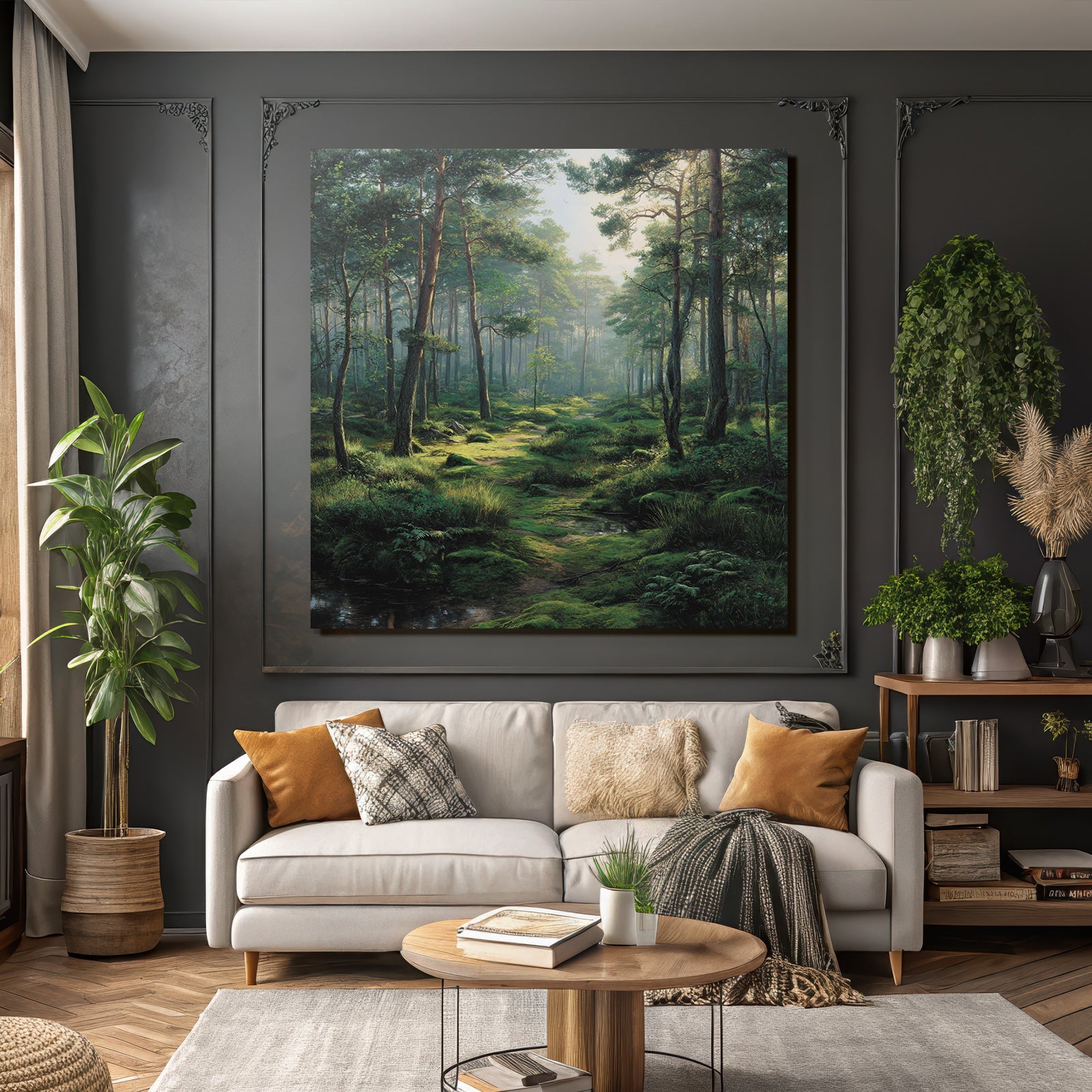 Forests and meadows, peaceful forest with trees, light, play and electricity, path, stream