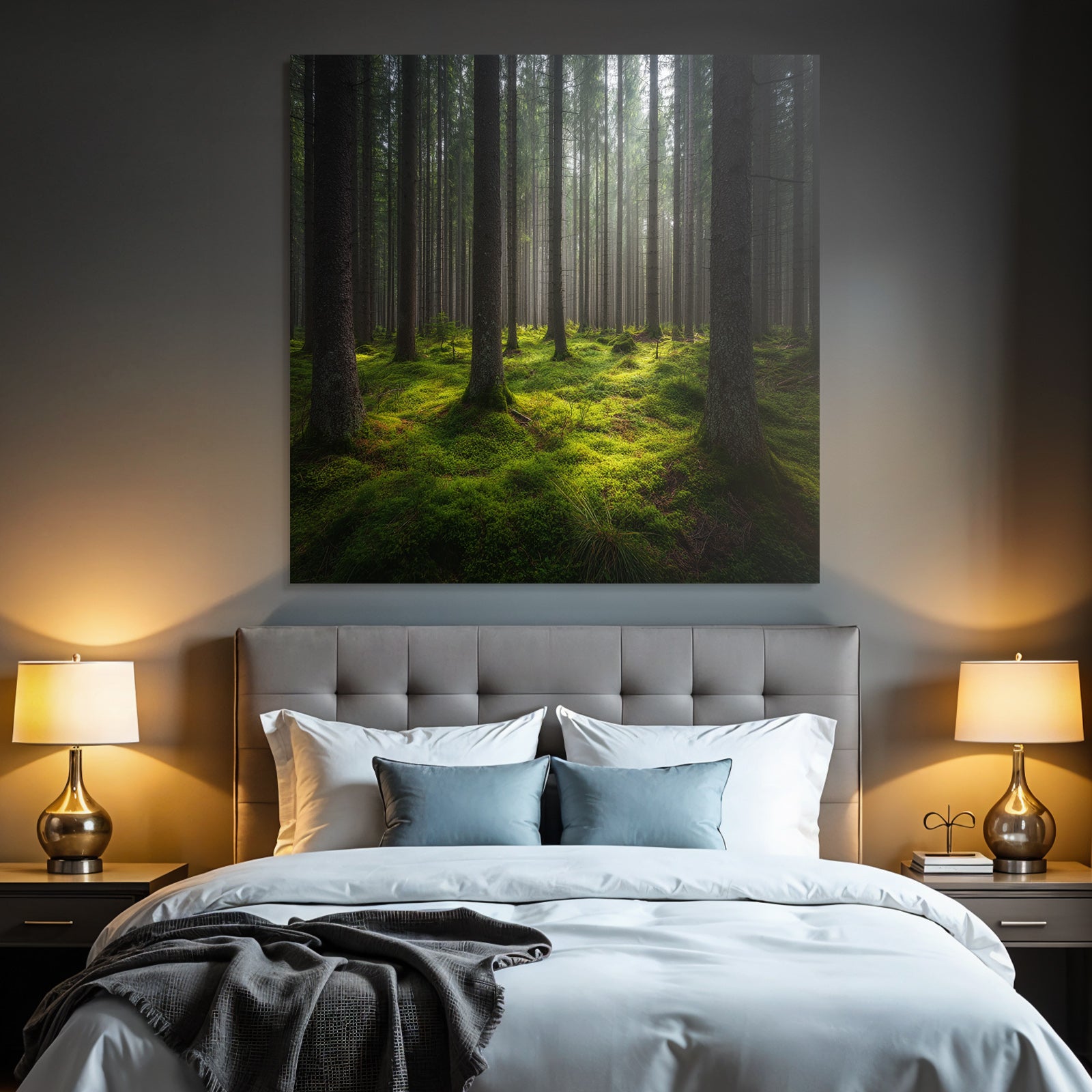 Forests and meadows Peaceful forest with fog and green moss