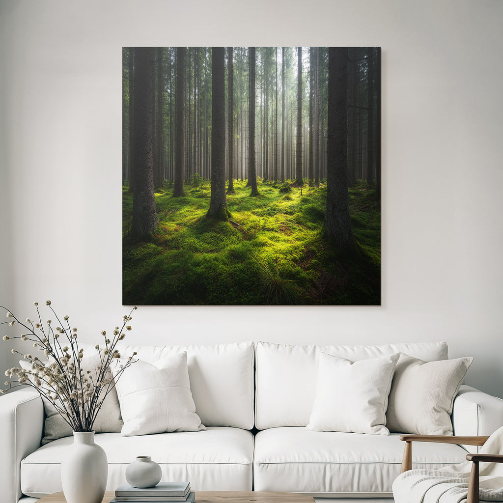 Forests and meadows Peaceful forest with fog and green moss