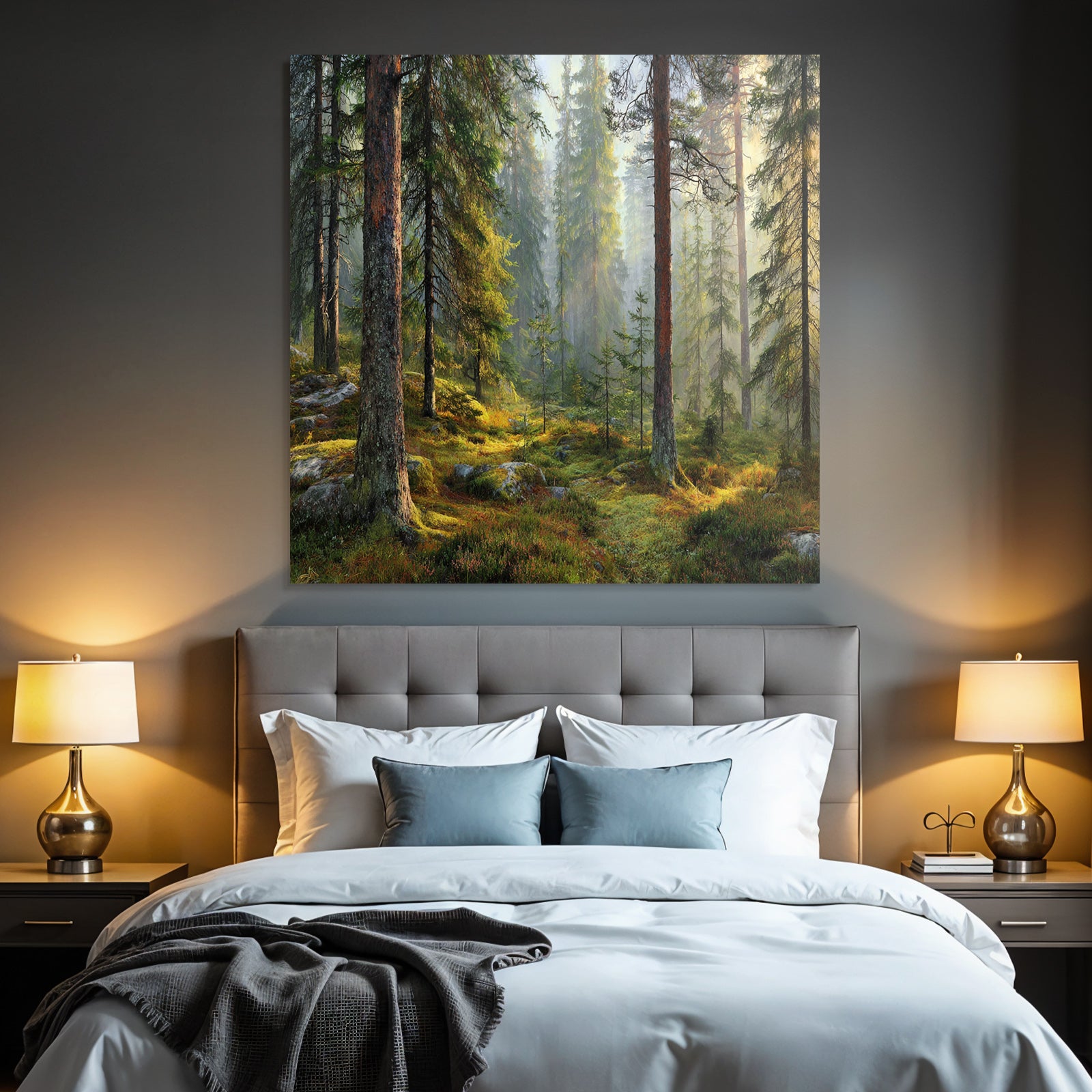 Forests and meadows Peaceful forest with fir trees and soft light