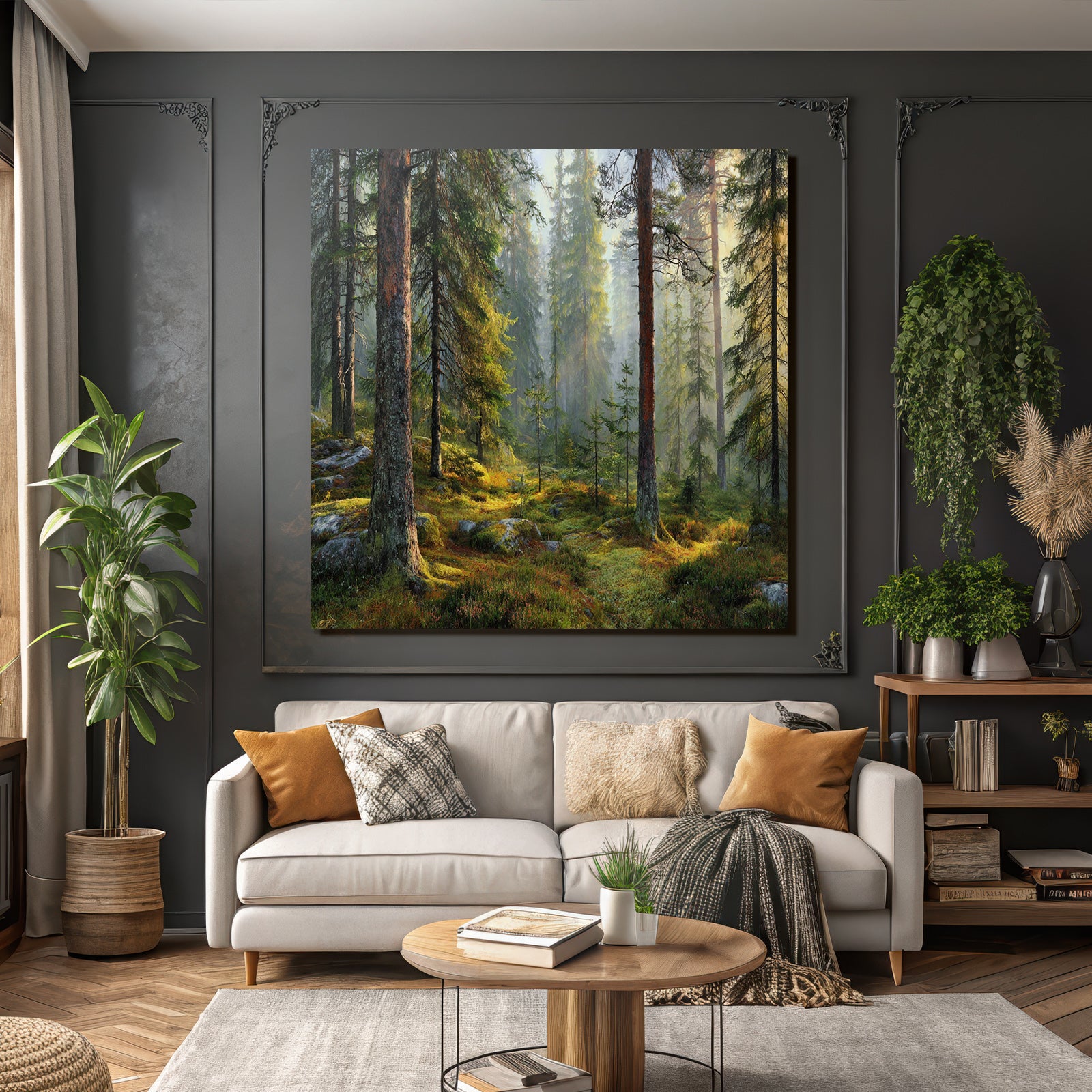 Forests and meadows Peaceful forest with fir trees and soft light