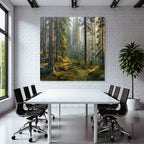 Forests and meadows Peaceful forest with fir trees and soft light