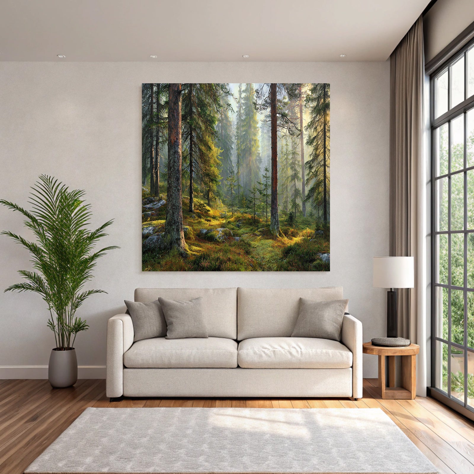 Forests and meadows Peaceful forest with fir trees and soft light