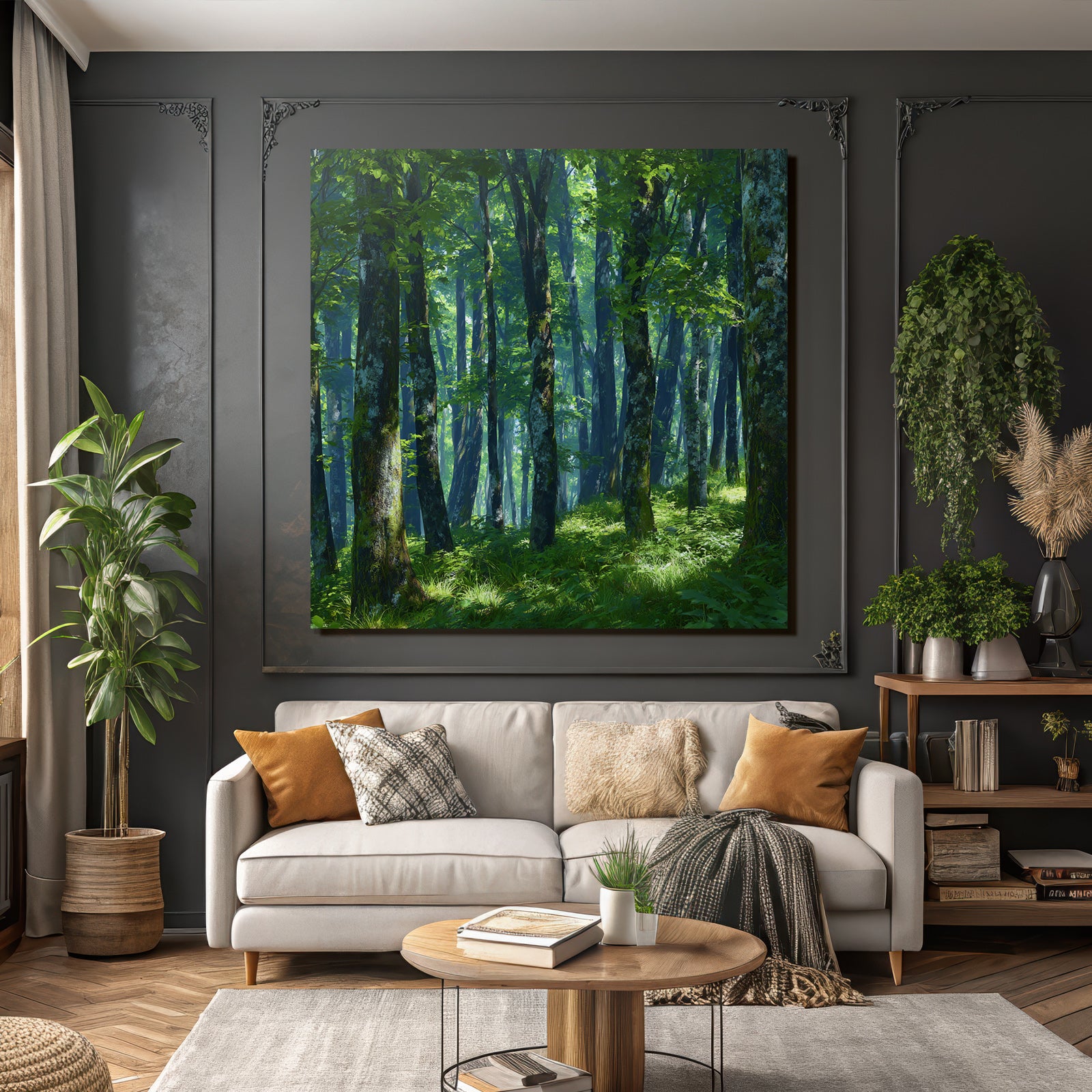 Forests and meadows Green forest Light through the trees Peaceful atmosphere