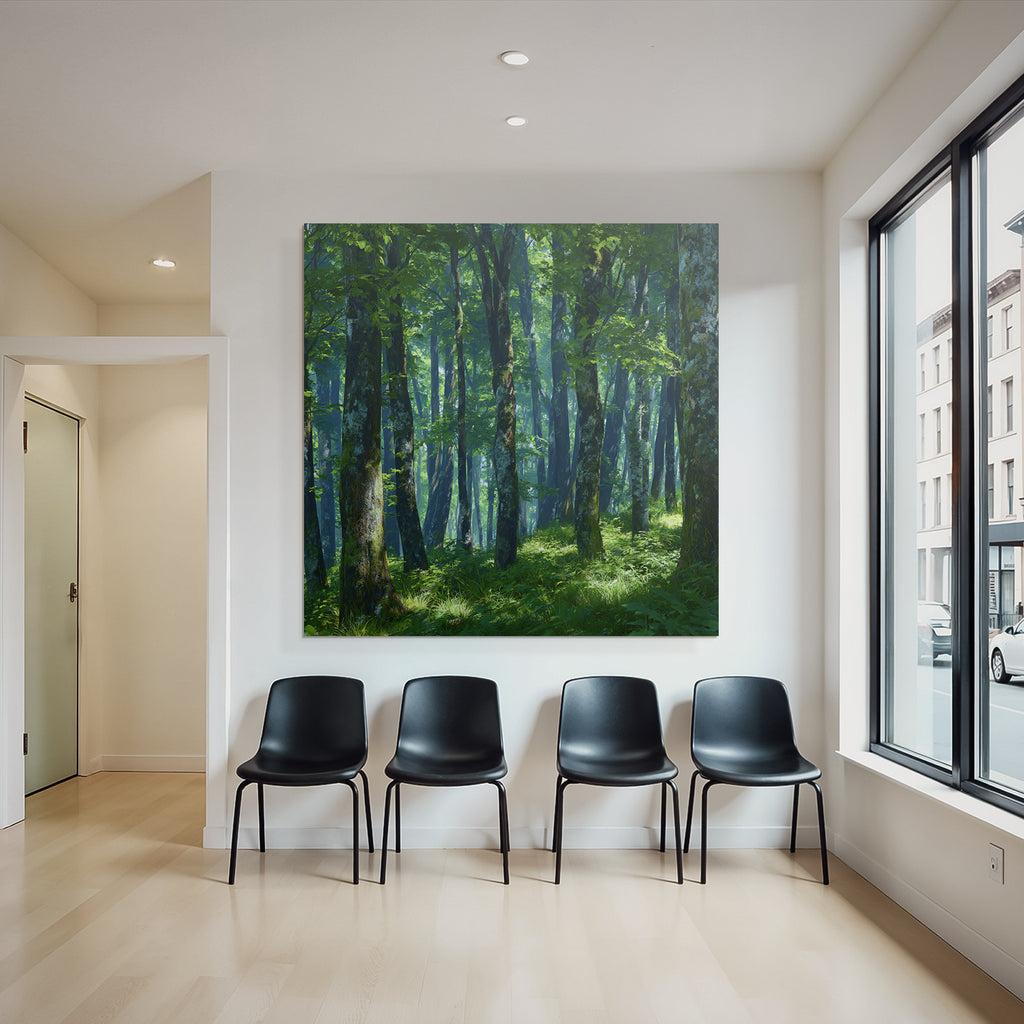 Forests and meadows Green forest Light through the trees Peaceful atmosphere