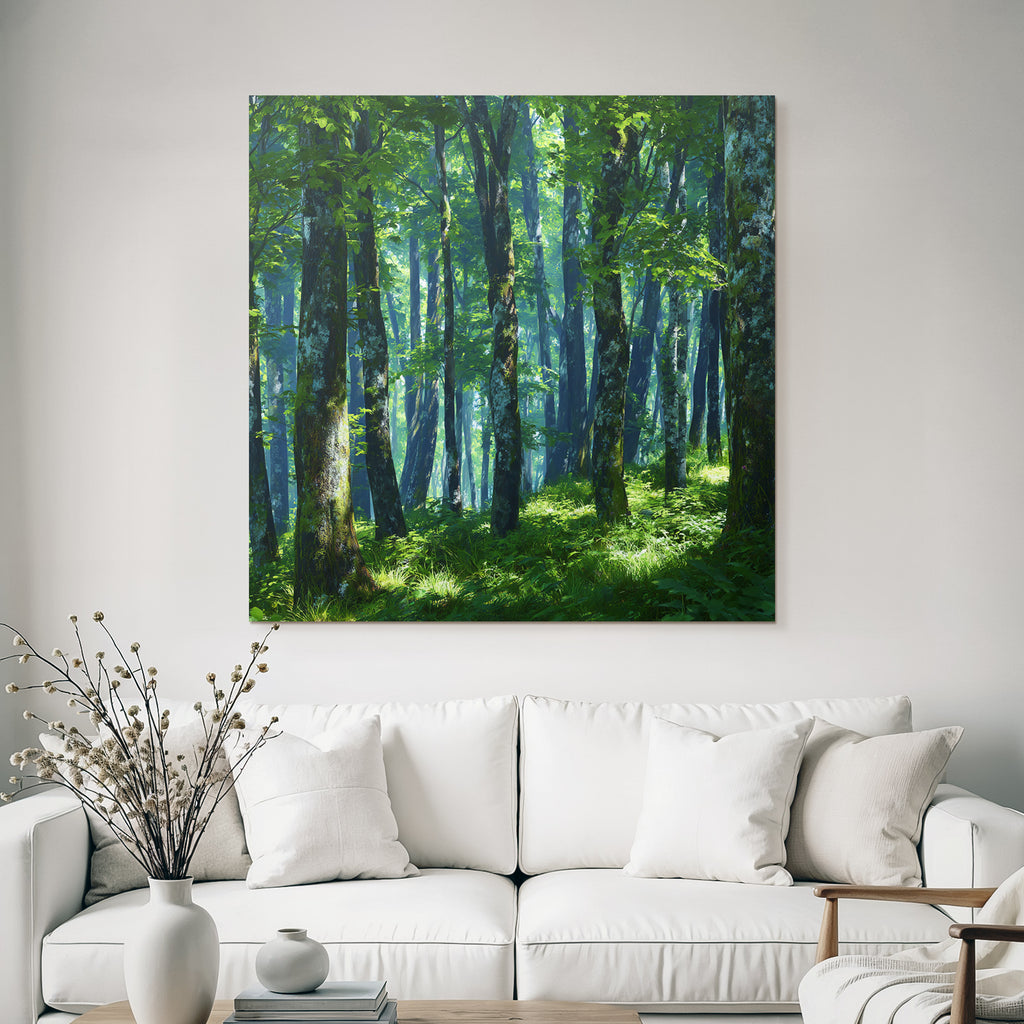 Forests and meadows Green forest Light through the trees Peaceful atmosphere