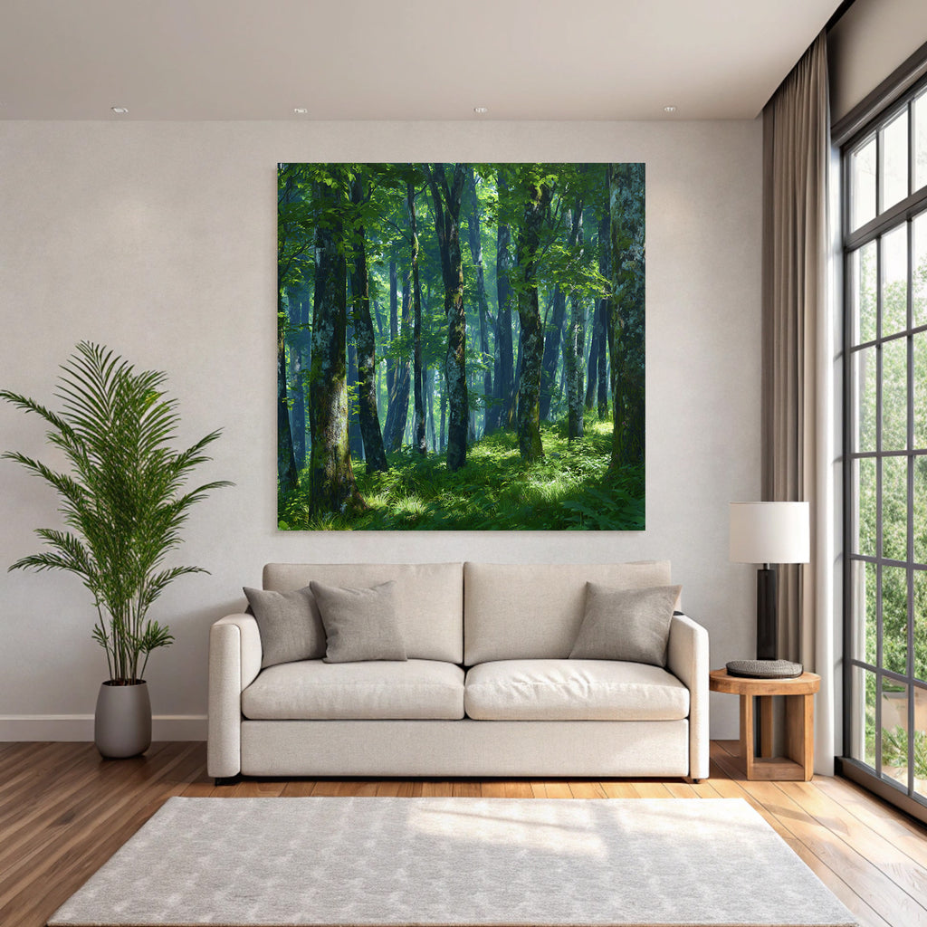 Forests and meadows Green forest Light through the trees Peaceful atmosphere