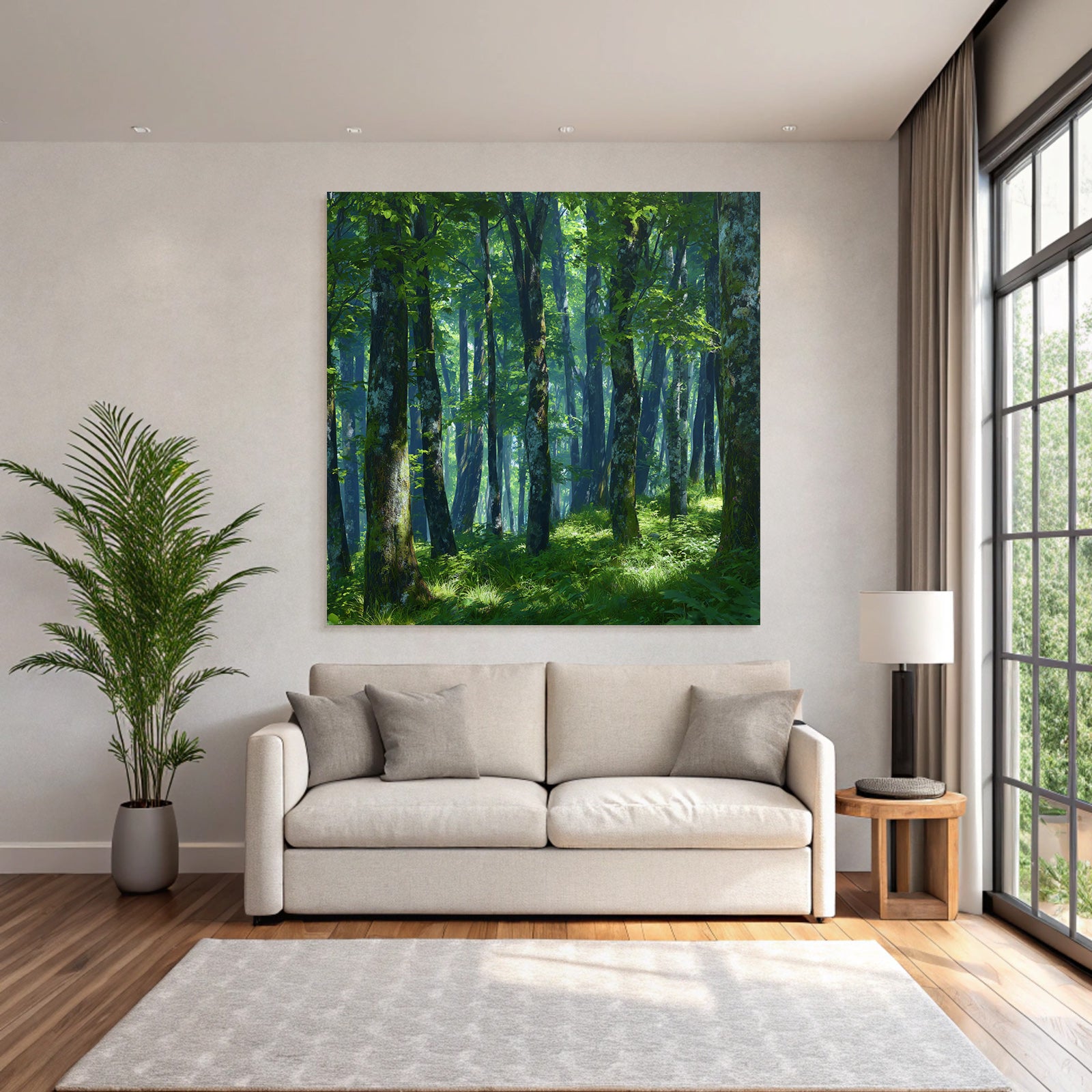Forests and meadows Green forest Light through the trees Peaceful atmosphere