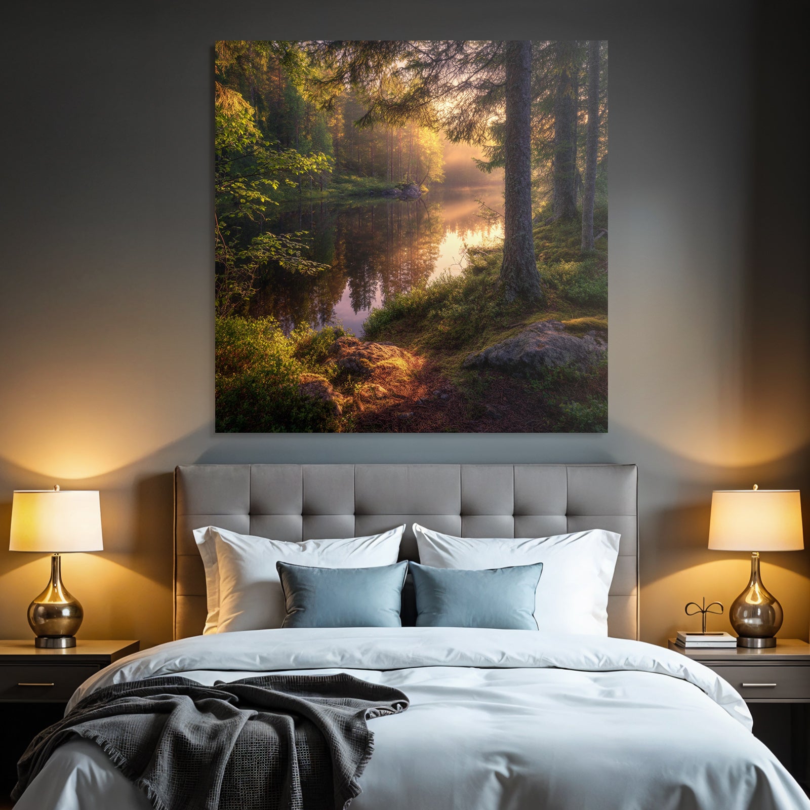 Forests and meadows Idyllic nature scene with forest and calm water