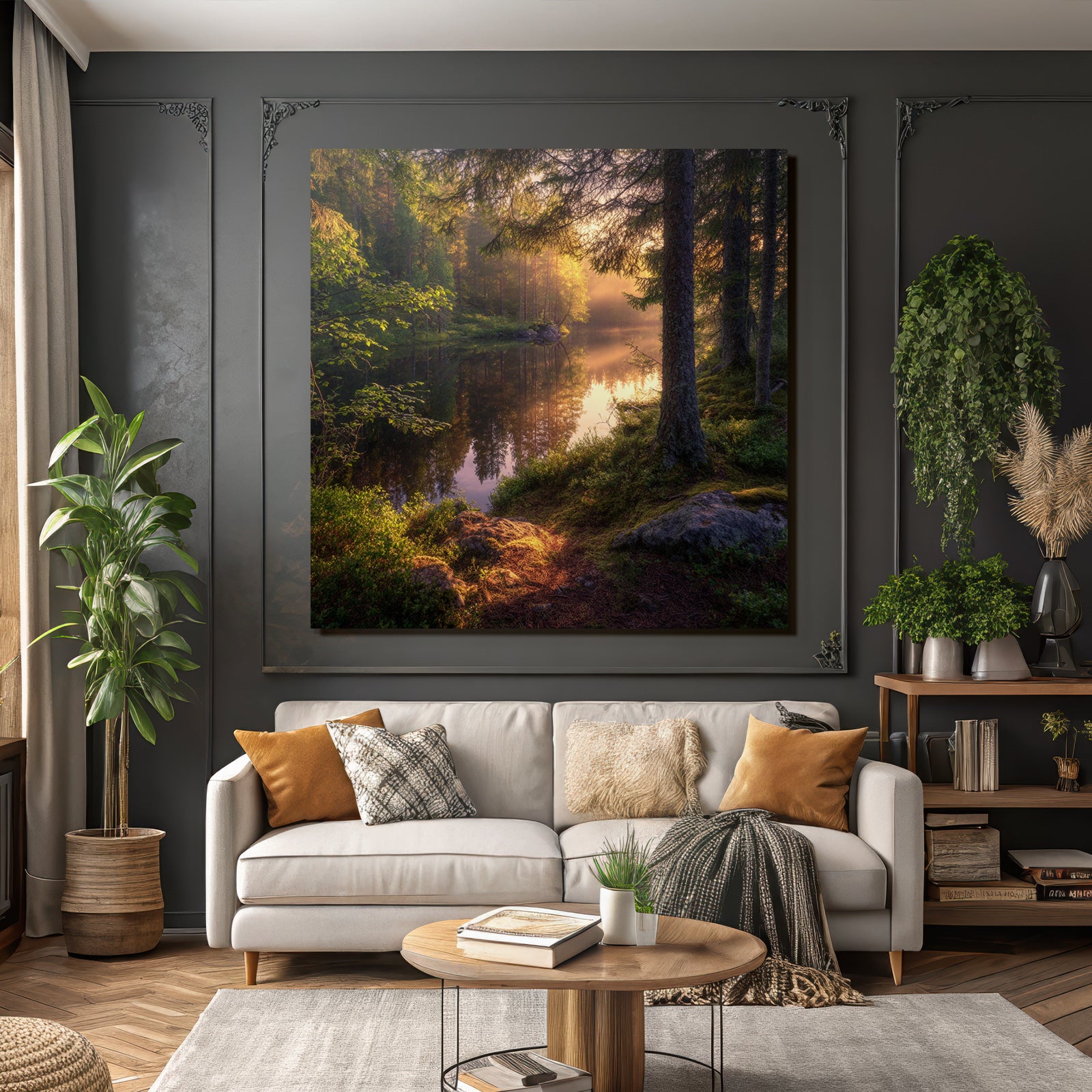 Forests and meadows Idyllic nature scene with forest and calm water