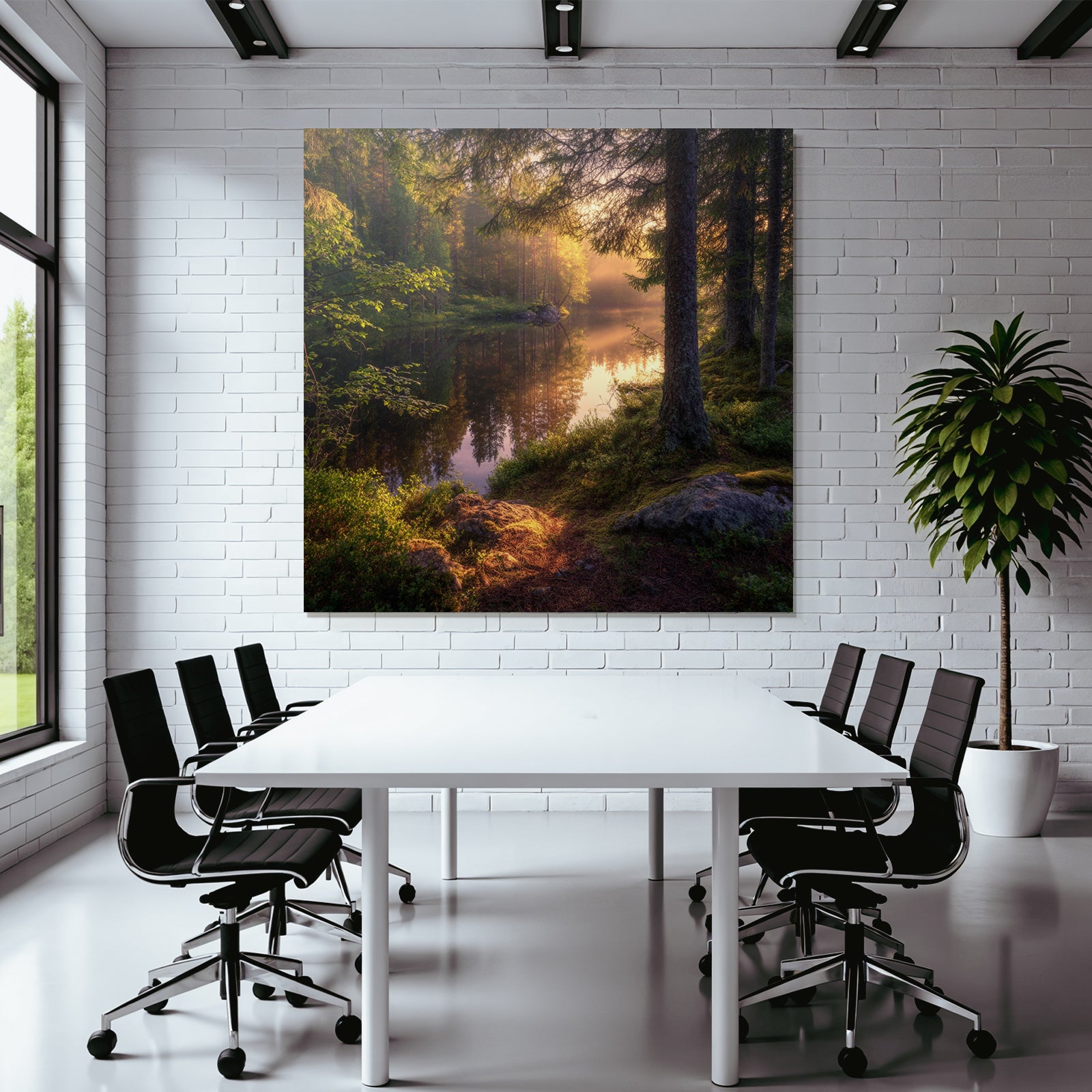 Forests and meadows Idyllic nature scene with forest and calm water