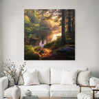 Forests and meadows Idyllic nature scene with forest and calm water