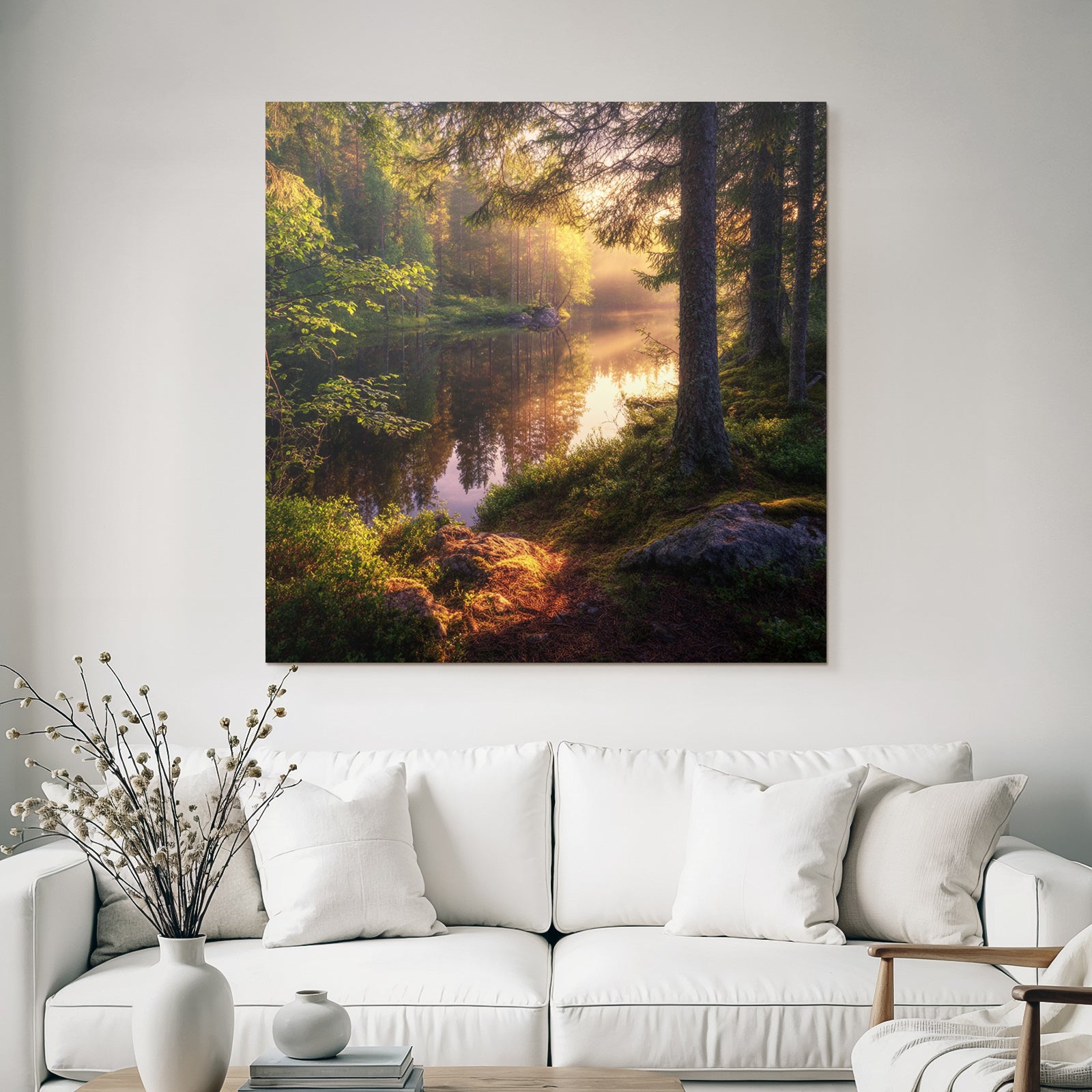 Forests and meadows Idyllic nature scene with forest and calm water