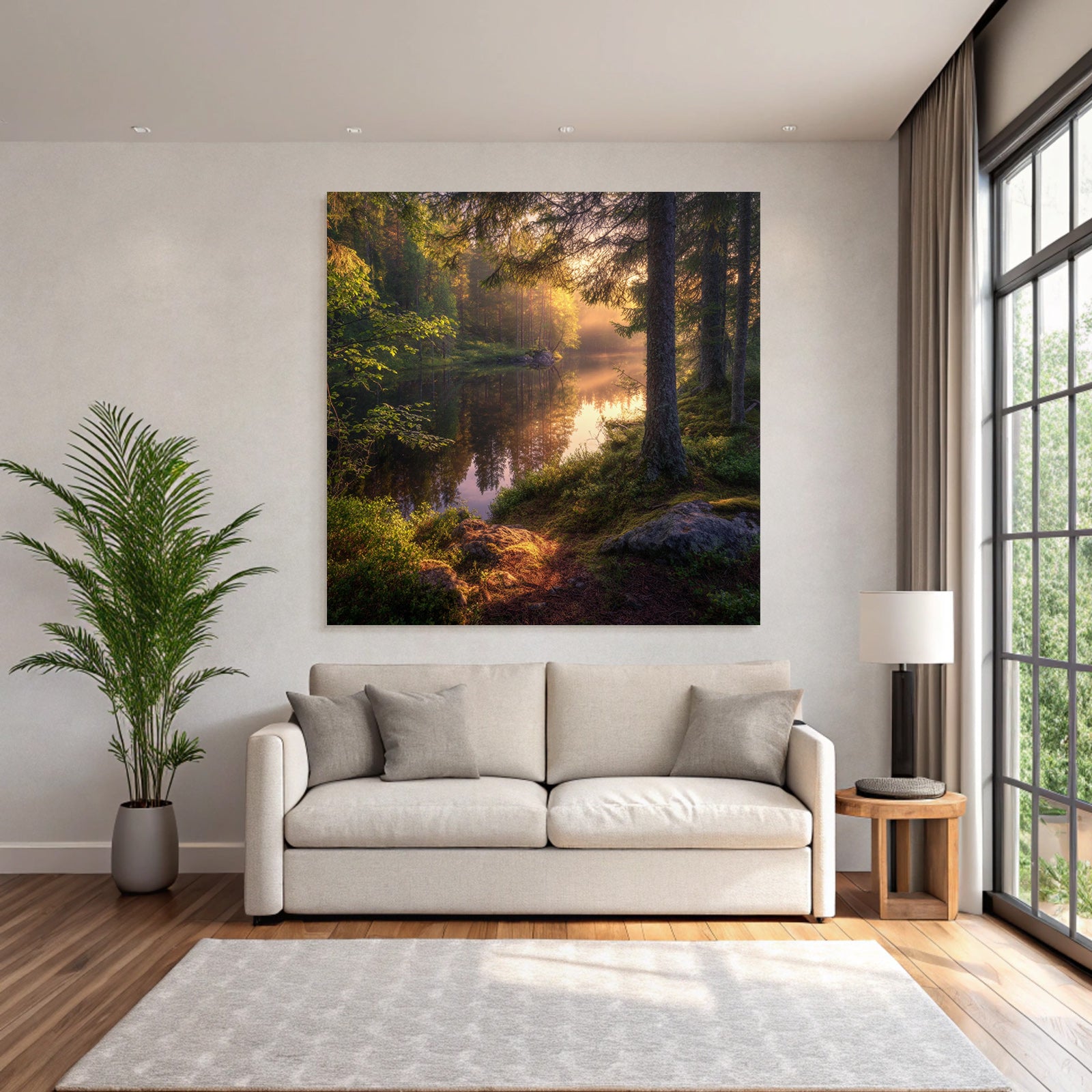 Forests and meadows Idyllic nature scene with forest and calm water