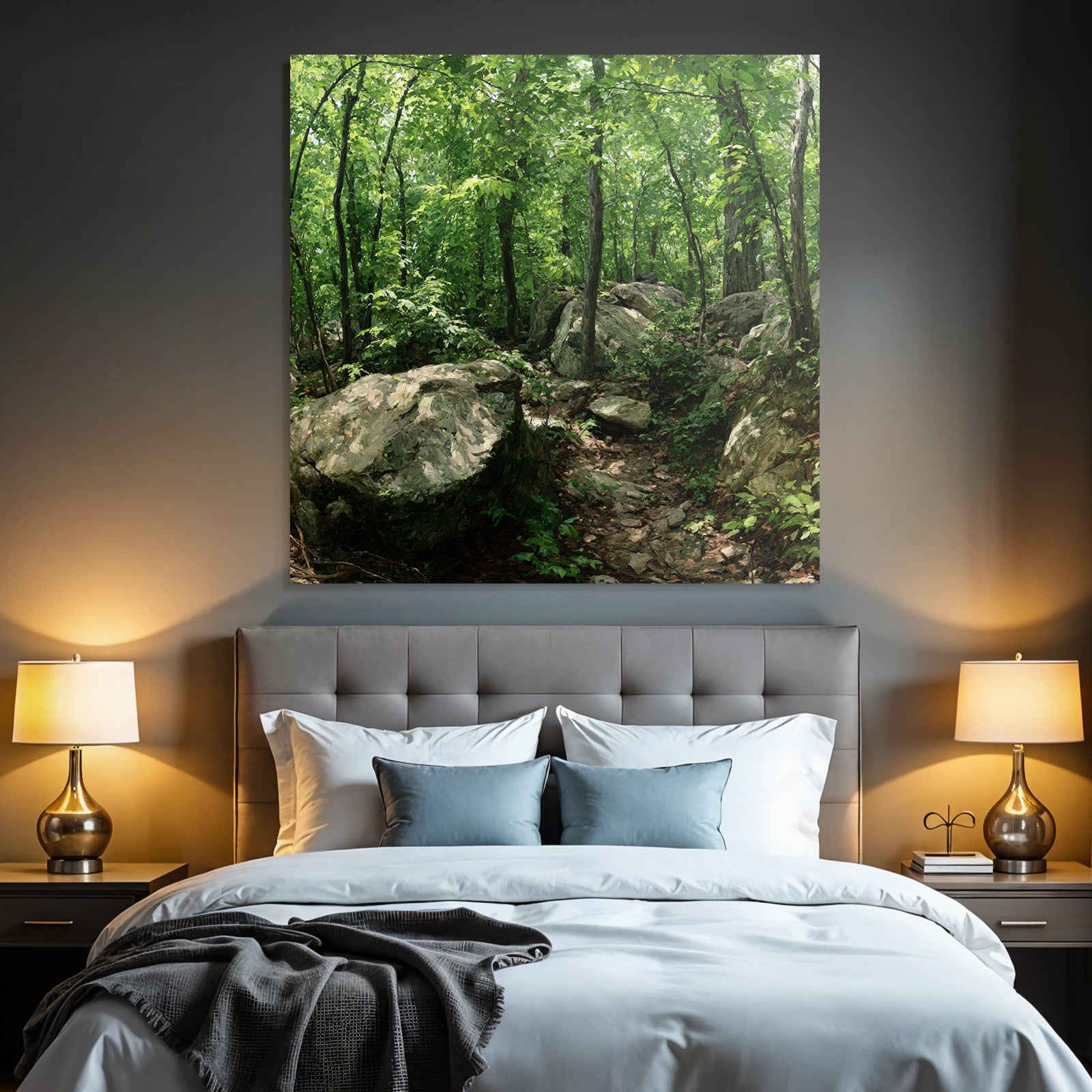 Forests and meadows Lush green forest with path and rocks